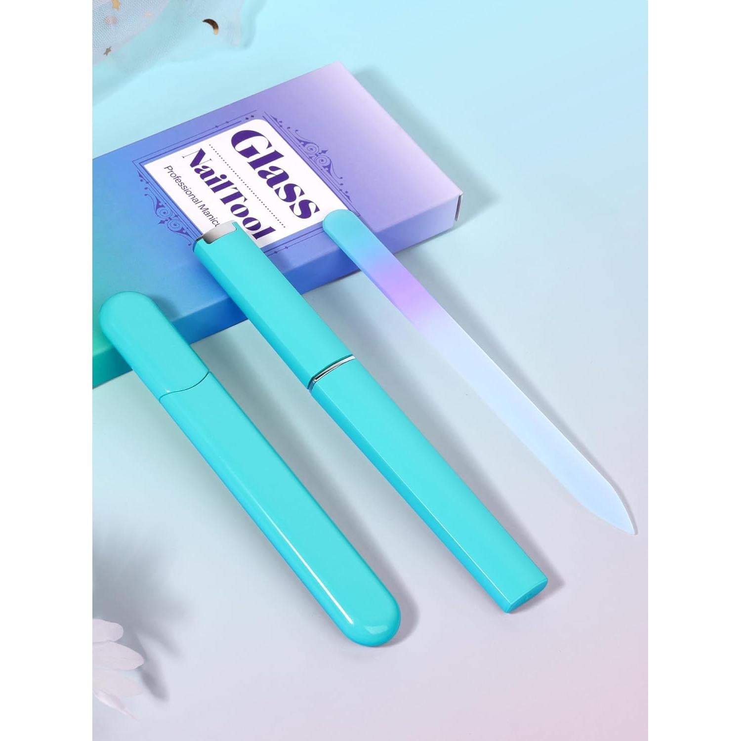 Lima de Uñas de Vidrio Diodiva con Estuche - Cian