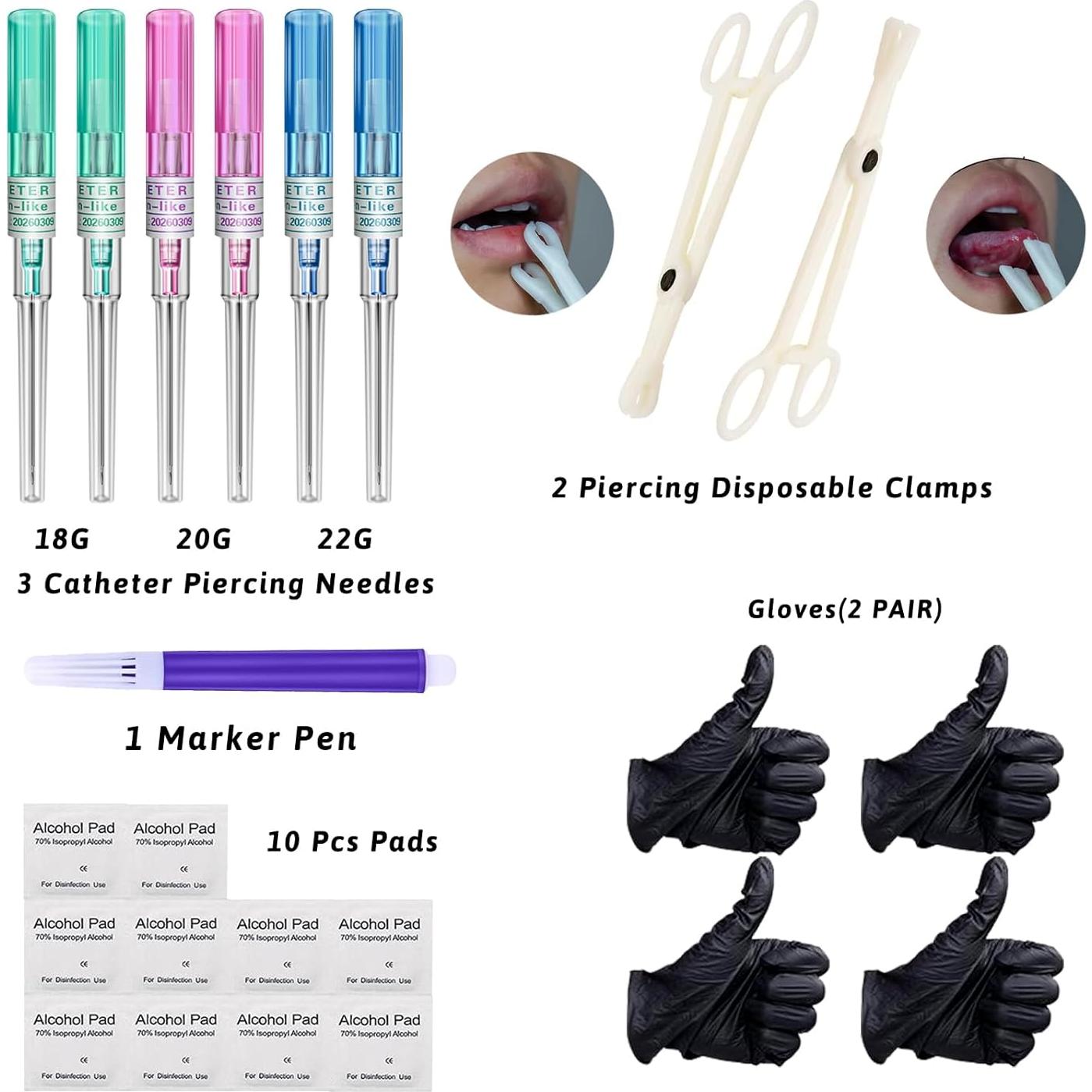 Kit de Perforación Corporal 21 Piezas Combofix - Agujas y Pinzas