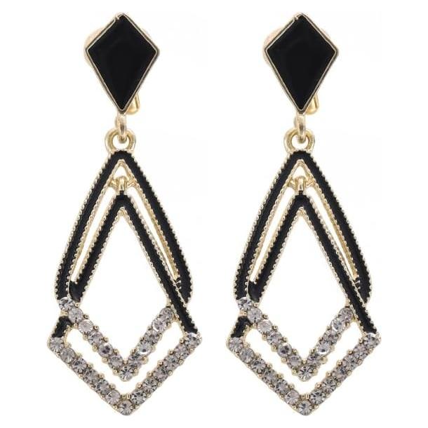 Pendientes de Clip Negros para Mujeres con Zircón - Elegantes