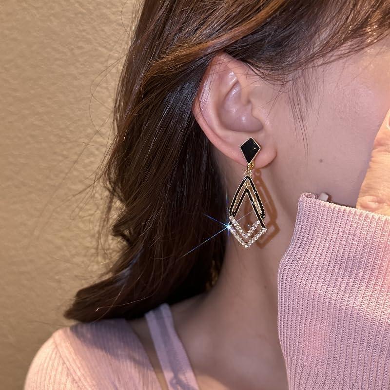 Pendientes de Clip Negros para Mujeres con Zircón - Elegantes