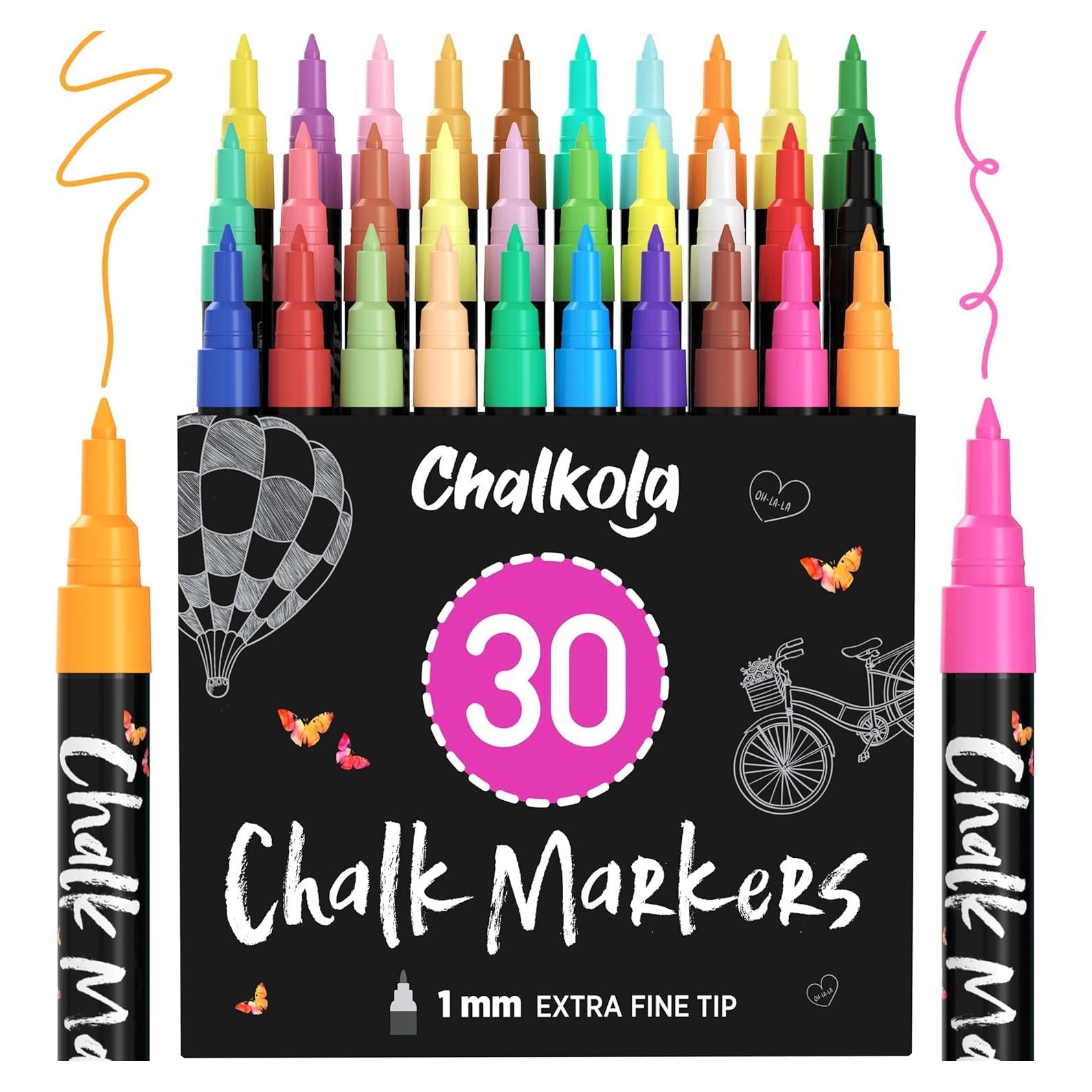 Marcadores de Tiza Líquida Chalkola 30 Colores Punta Fina 1mm