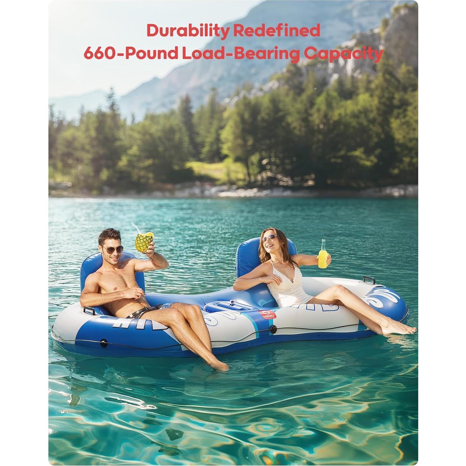 Tubo Inflable Doble QPAU para Río 2 Personas 299kg Capacidad