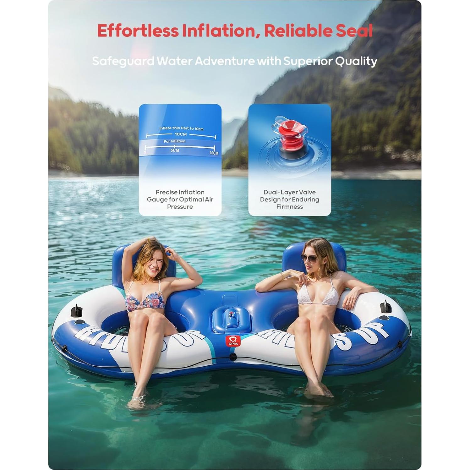 Tubo Inflable Doble QPAU para Río 2 Personas 299kg Capacidad