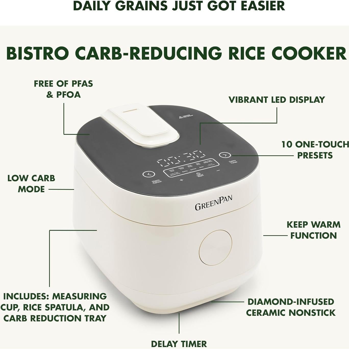 Cocedor de Arroz GreenPan Elite 4 Tazas Blanco Antiadherente