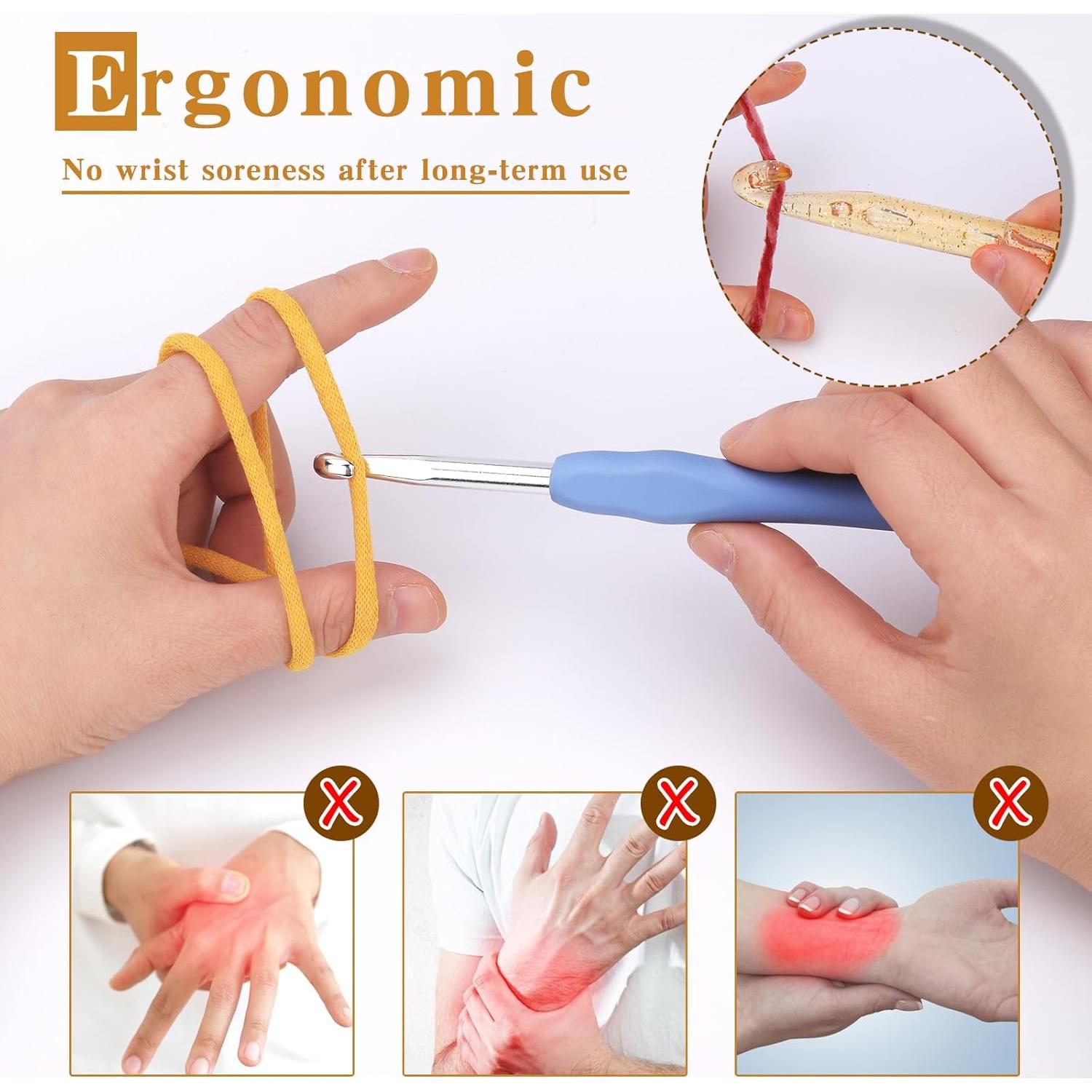 JUPEAN Juego de Ganchillos Ergonómicos 27 Piezas para Tejer