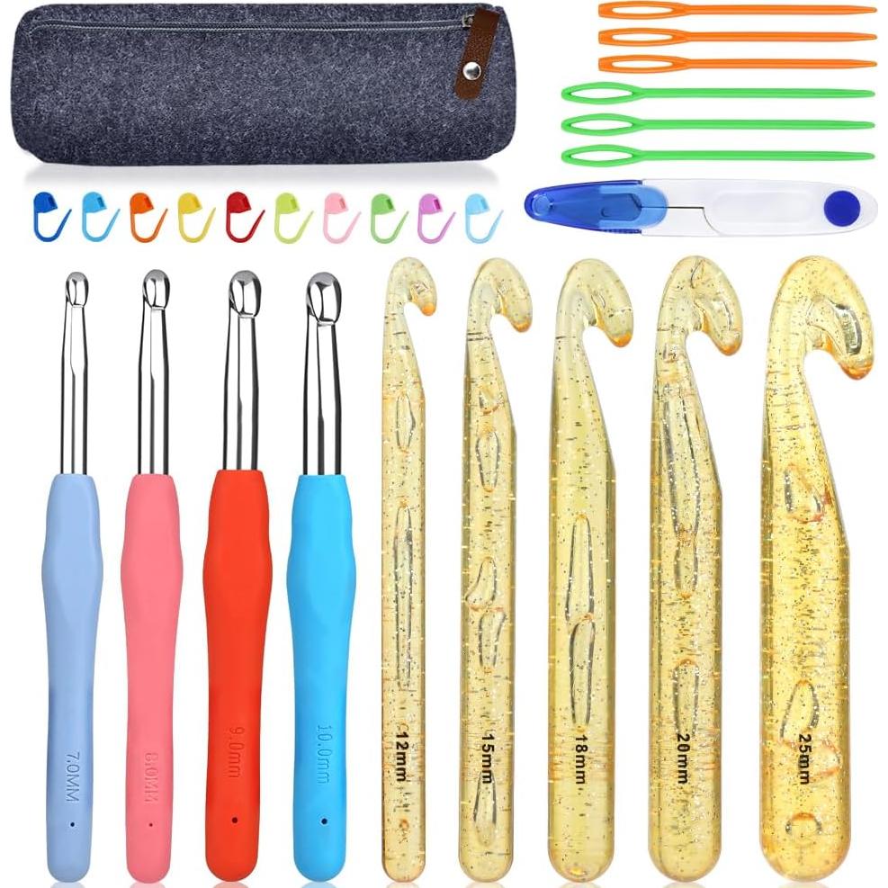 JUPEAN Juego de Ganchillos Ergonómicos 27 Piezas para Tejer