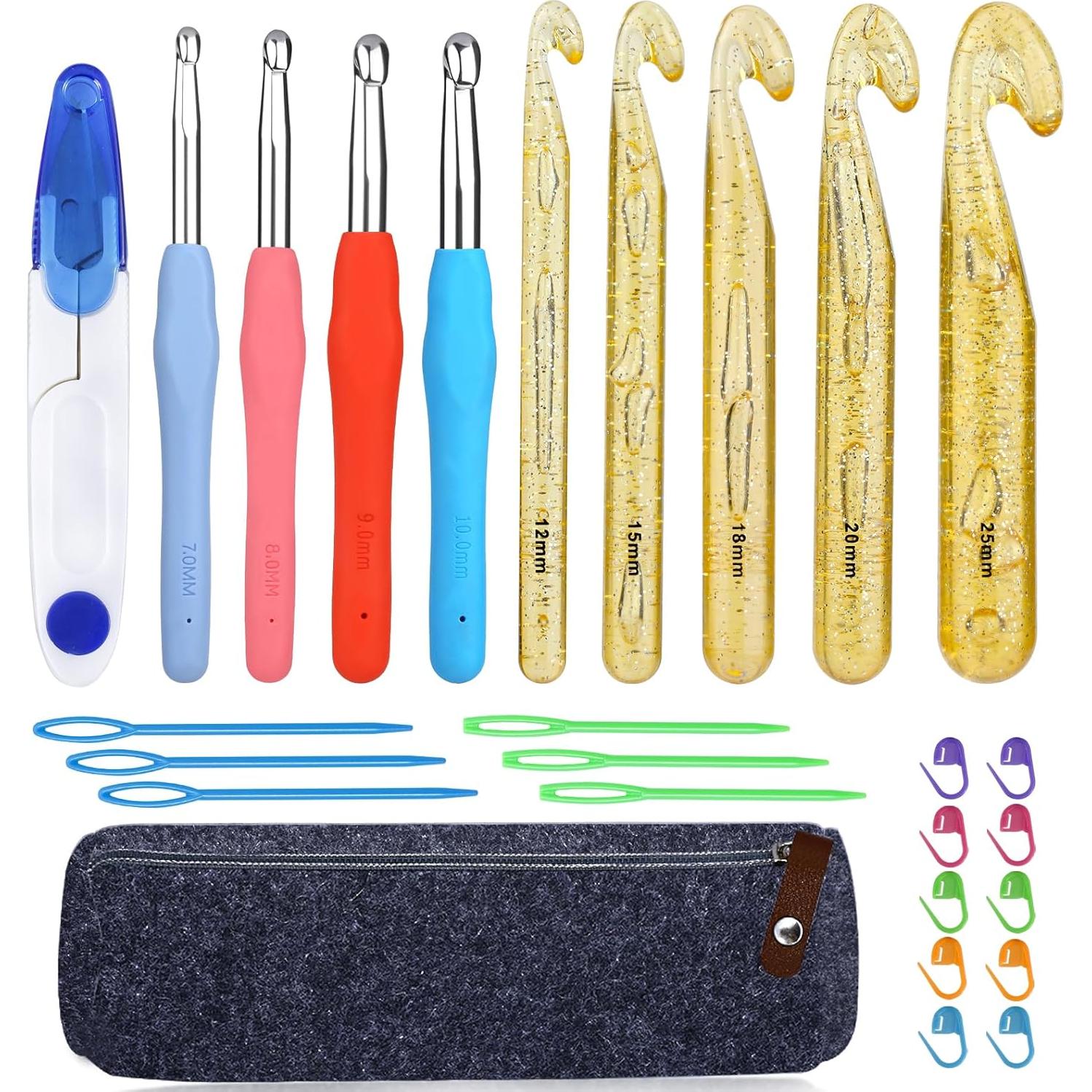 JUPEAN Juego de Ganchillos Ergonómicos 27 Piezas para Tejer