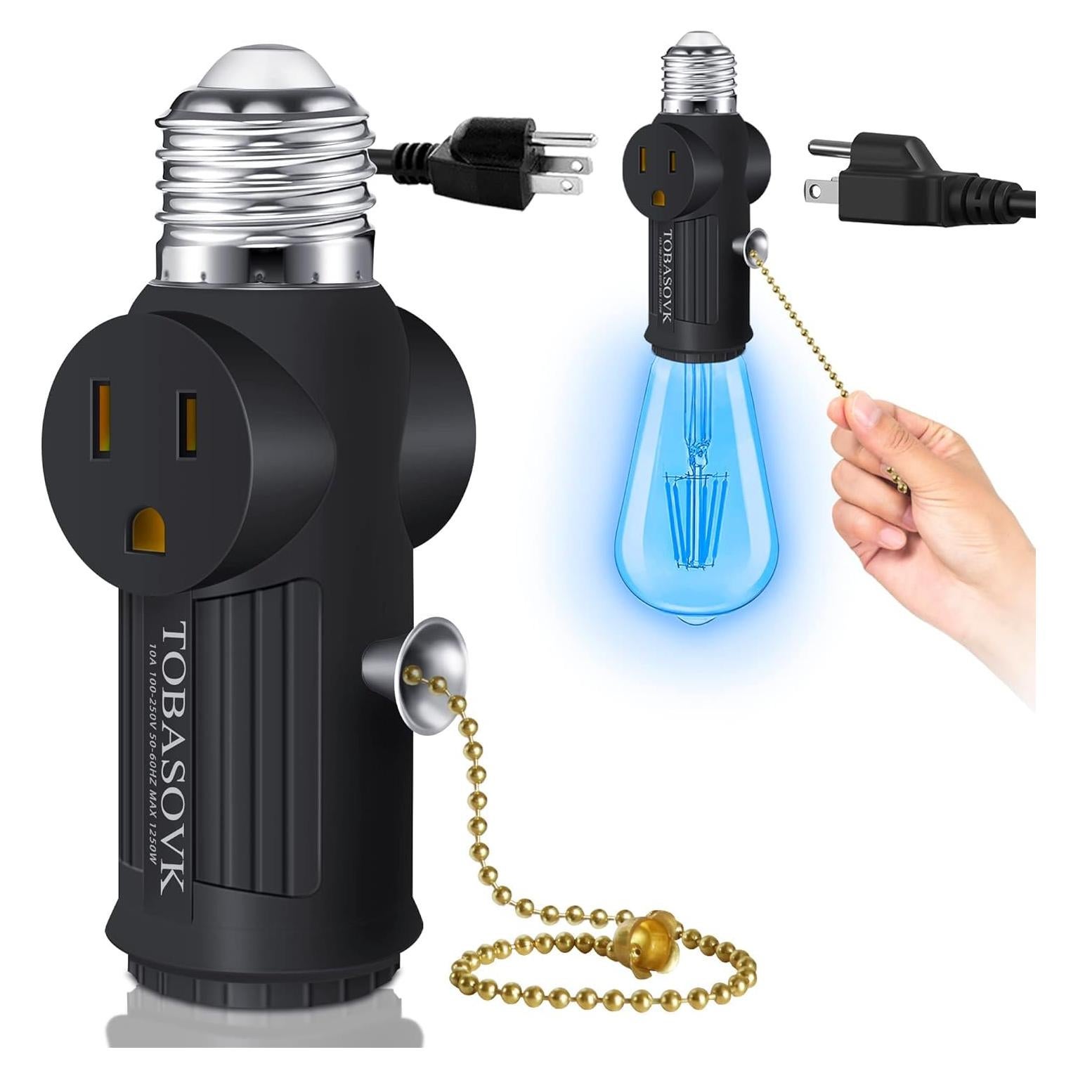 Adaptador de Portalámparas E26 E27 a Enchufe 3 Patas Tobasovk