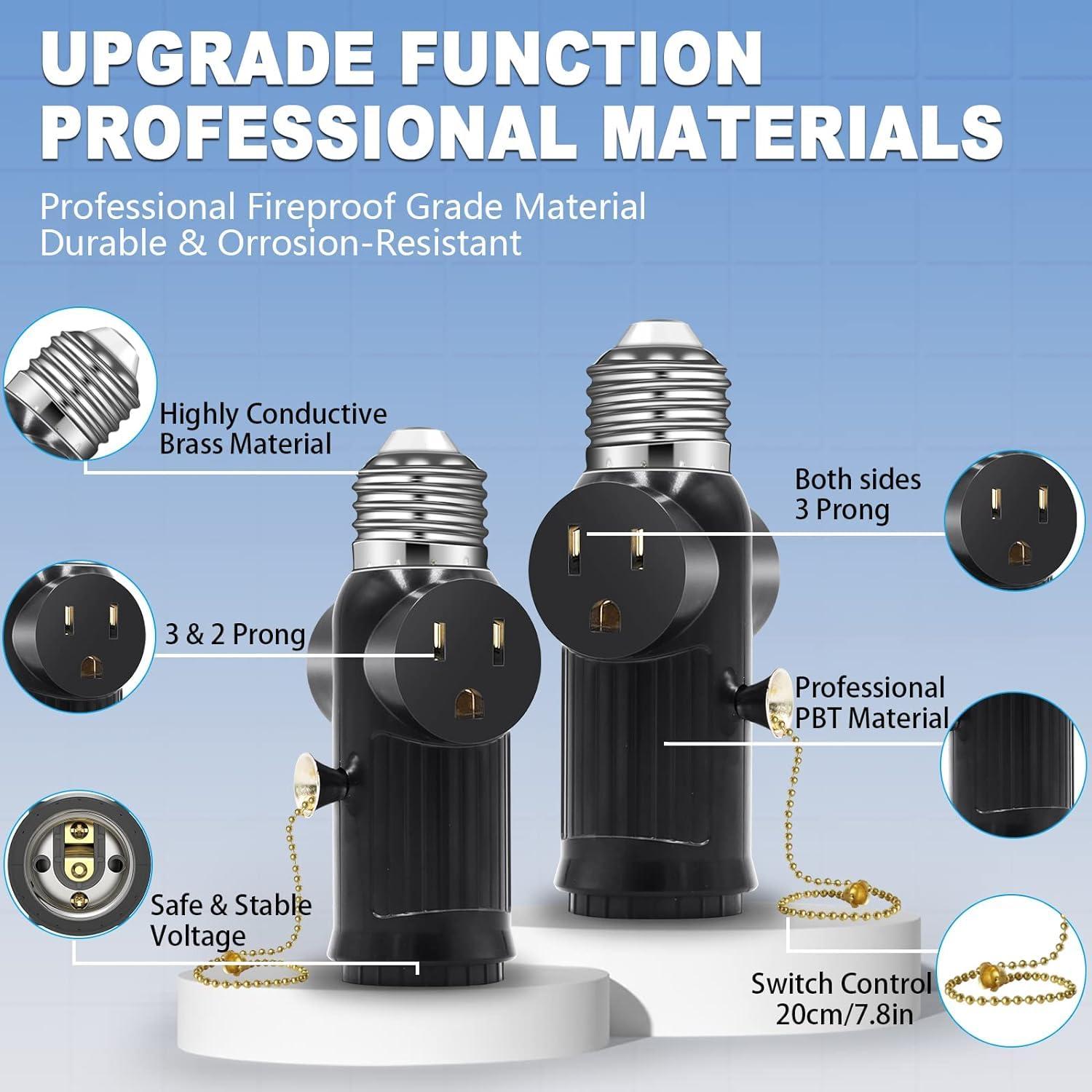 Adaptador de Portalámparas E26 E27 a Enchufe 3 Patas Tobasovk