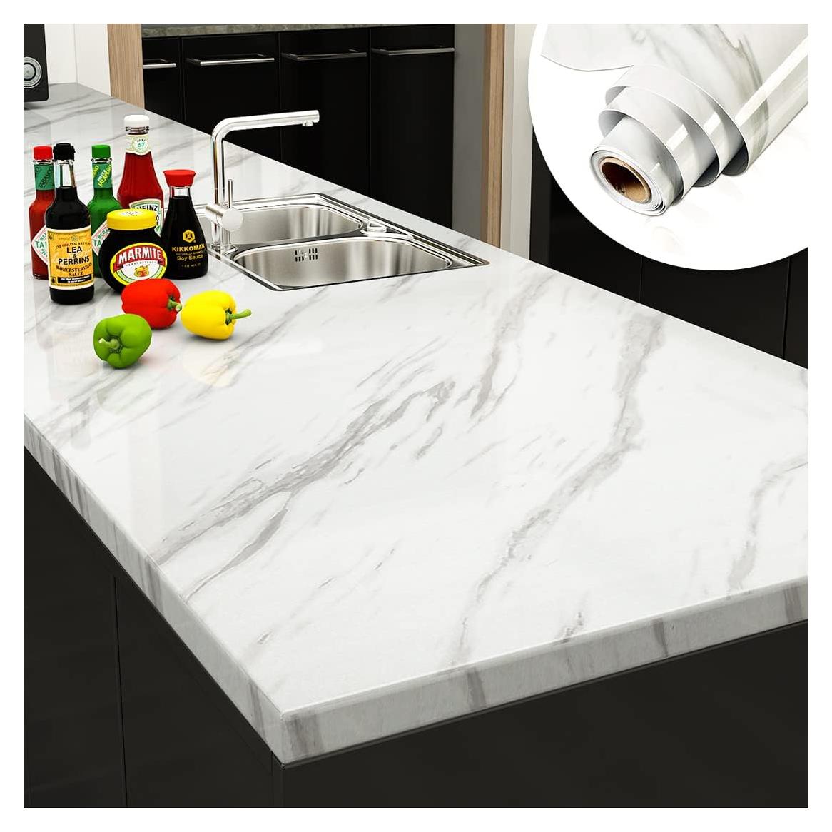 Papel Contacto Autoadhesivo Mármol Blanco Yenhome 0.45x3m