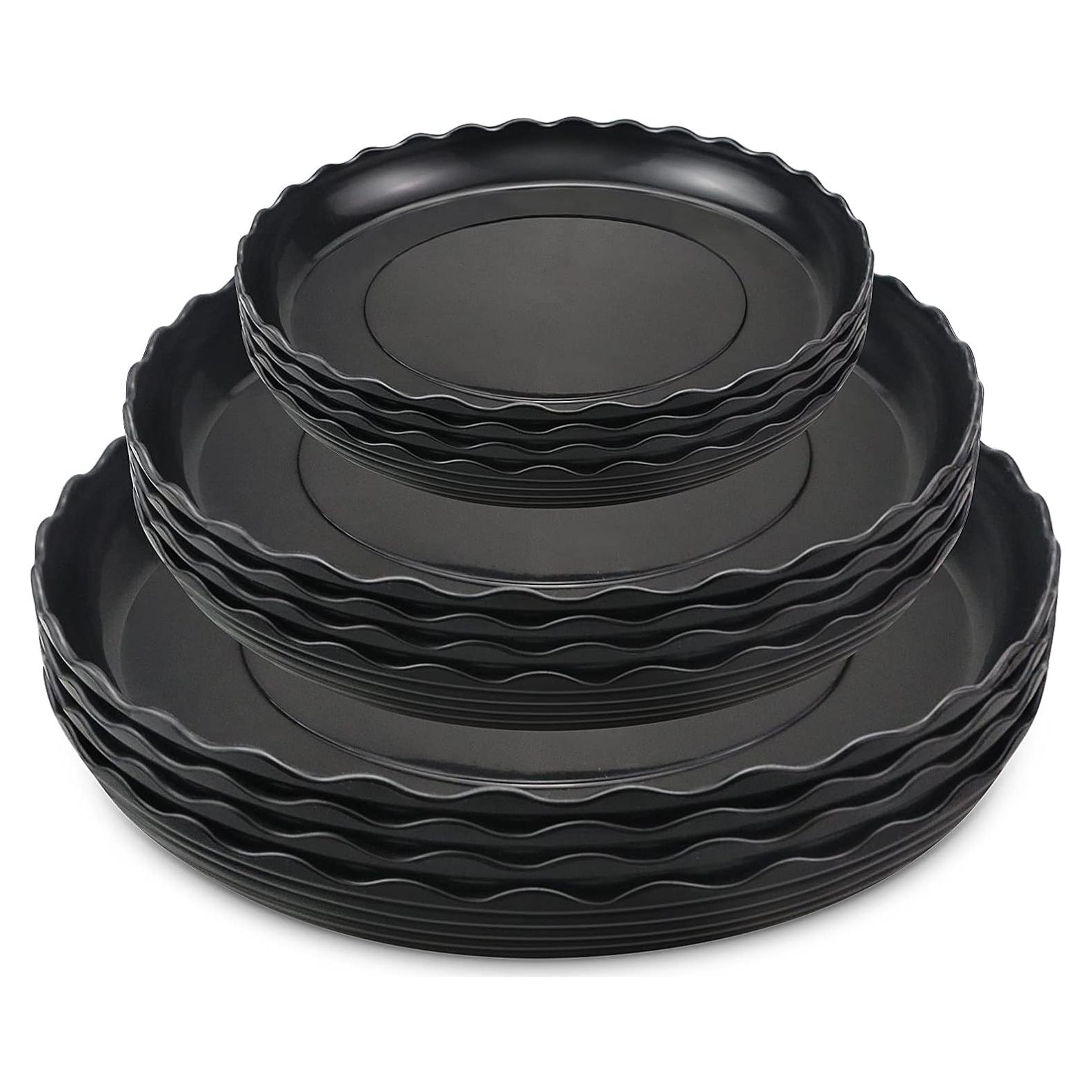 Paquete de 12 bandejas de plástico negro para macetas 15-25 cm