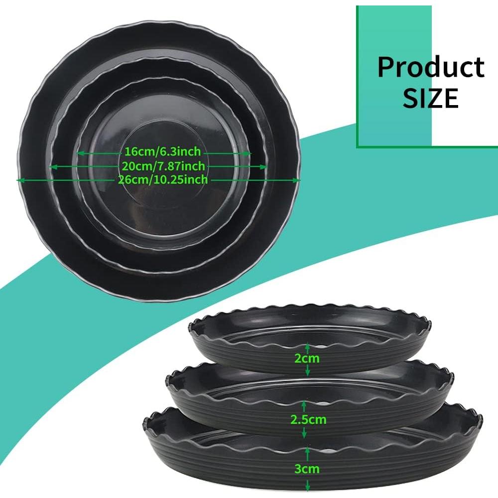 Paquete de 12 bandejas de plástico negro para macetas 15-25 cm