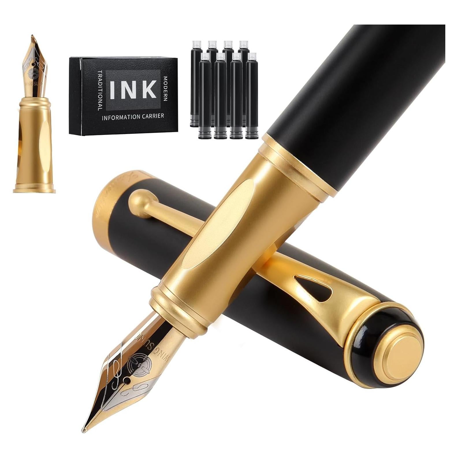 Pluma Fuente Zalantan de Metal Oro con Estuche y Cartuchos