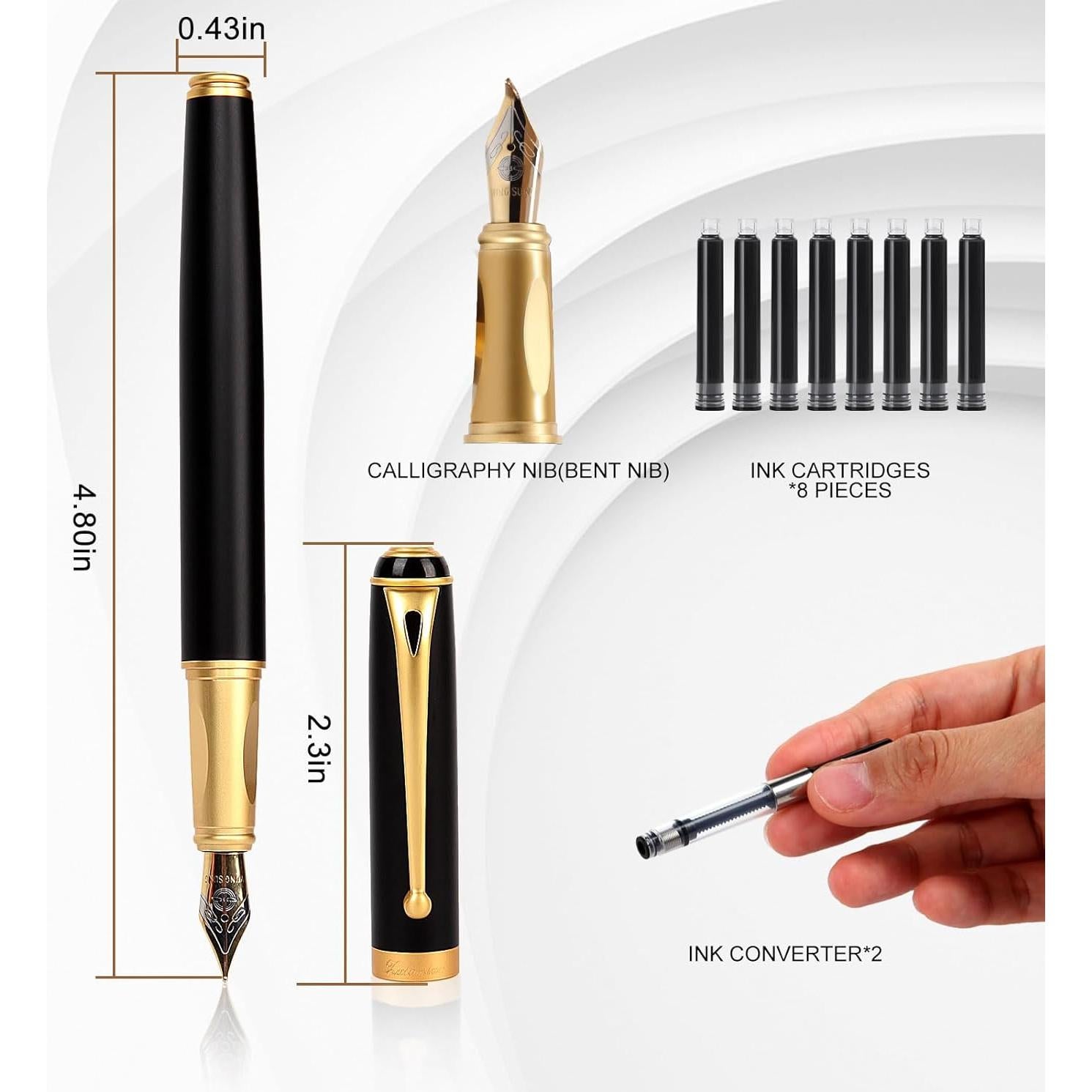 Pluma Fuente Zalantan de Metal Oro con Estuche y Cartuchos