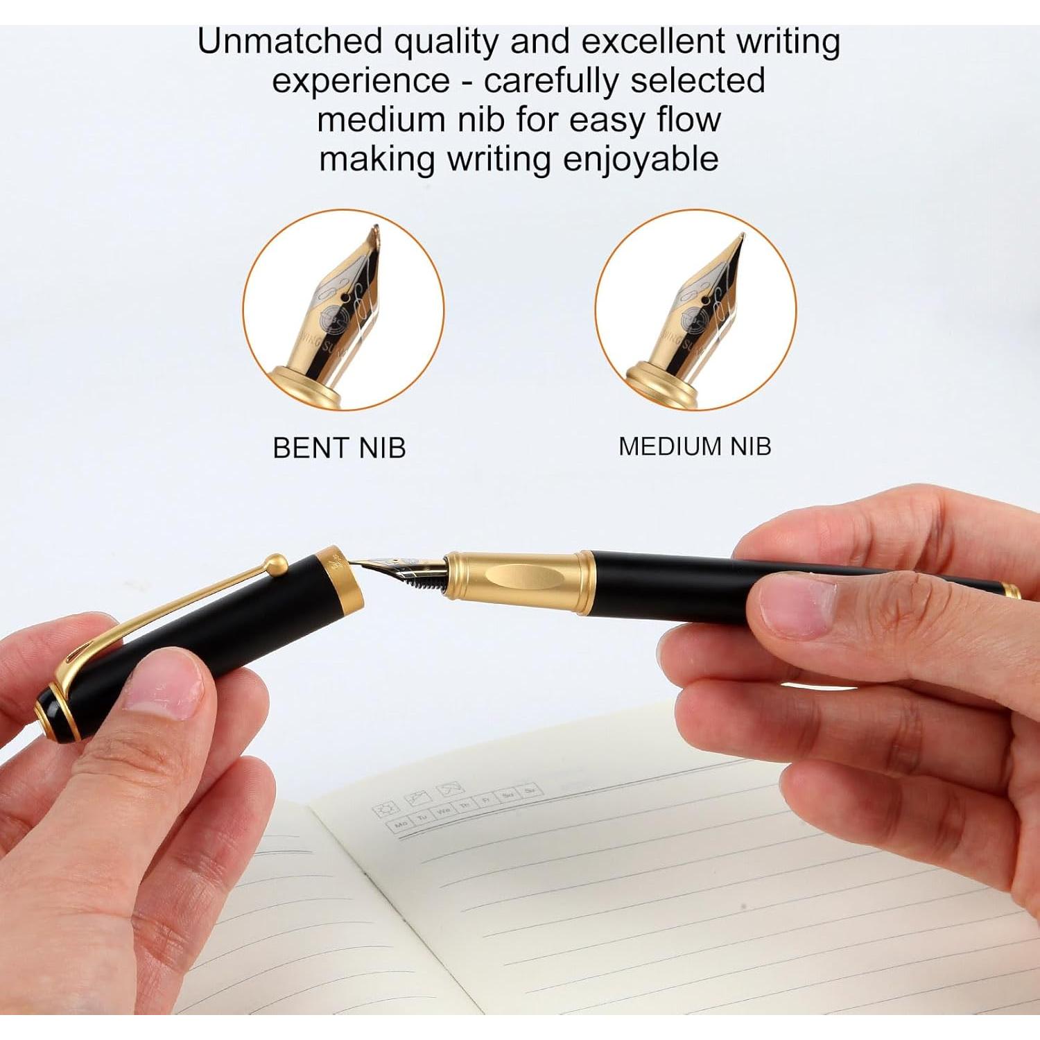 Pluma Fuente Zalantan de Metal Oro con Estuche y Cartuchos