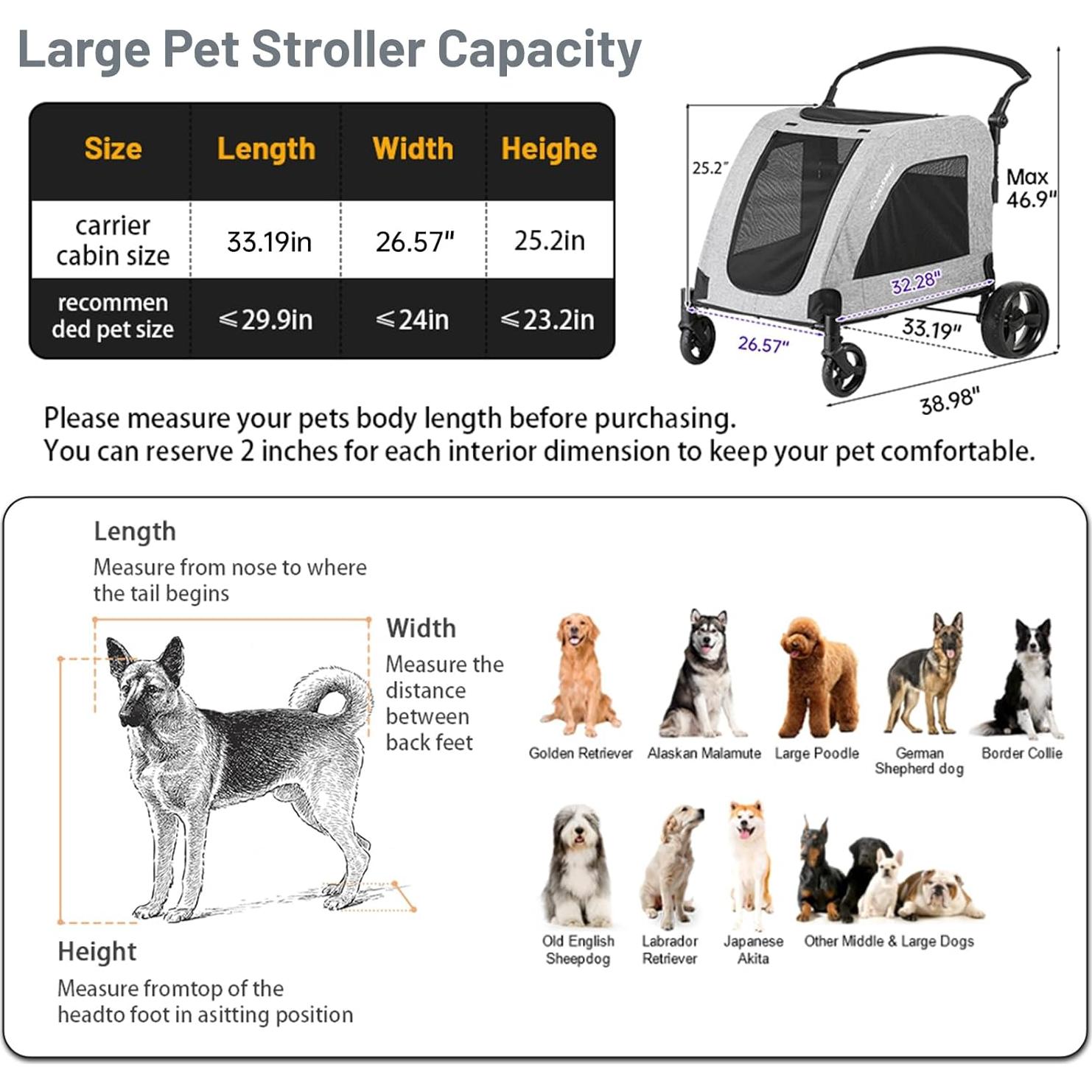 Carrito de Perro EchoSmile XL Plegable 72.57 kg Gris