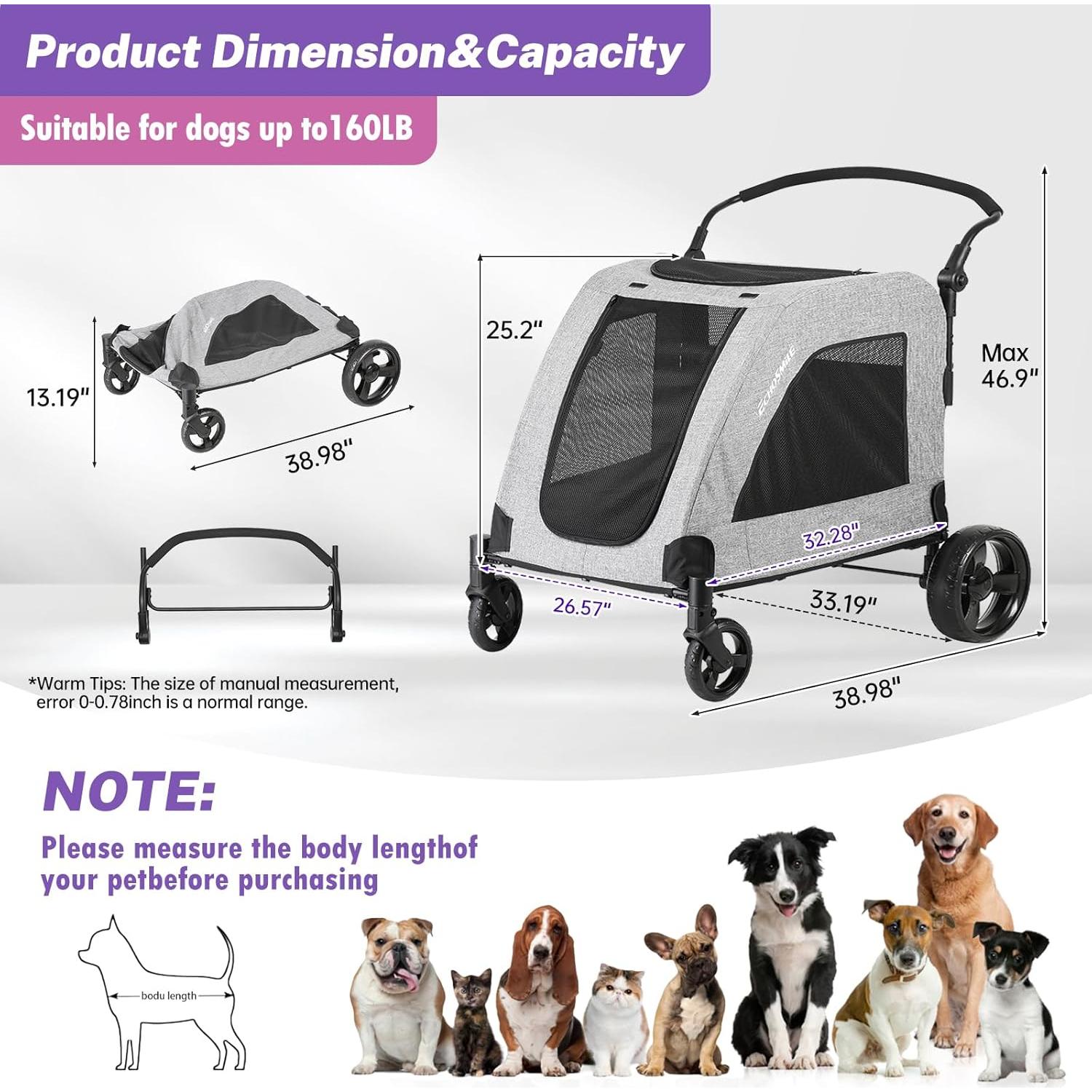 Carrito de Perro EchoSmile XL Plegable 72.57 kg Gris