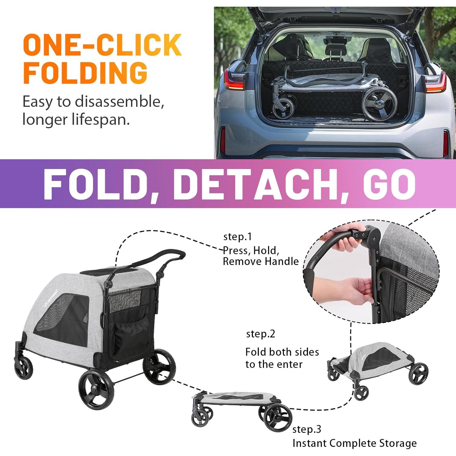 Carrito de Perro EchoSmile XL Plegable 72.57 kg Gris