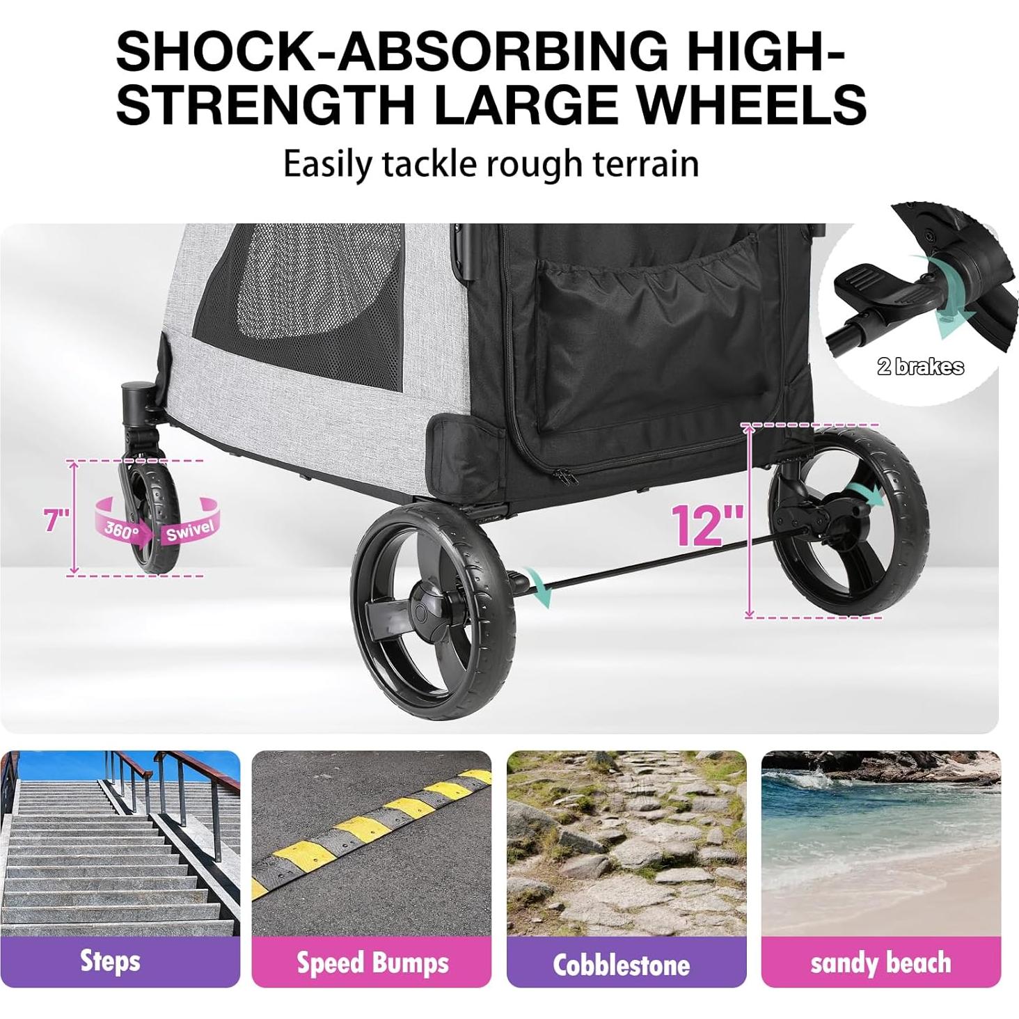 Carrito de Perro EchoSmile XL Plegable 72.57 kg Gris