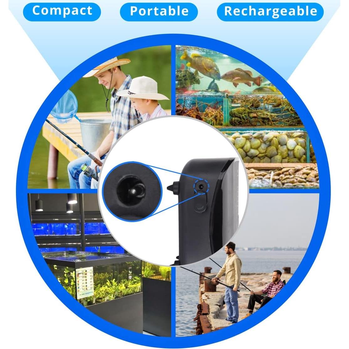 Bomba de Aire Recargable AQQA 1.7W para Acuarios 1-378L