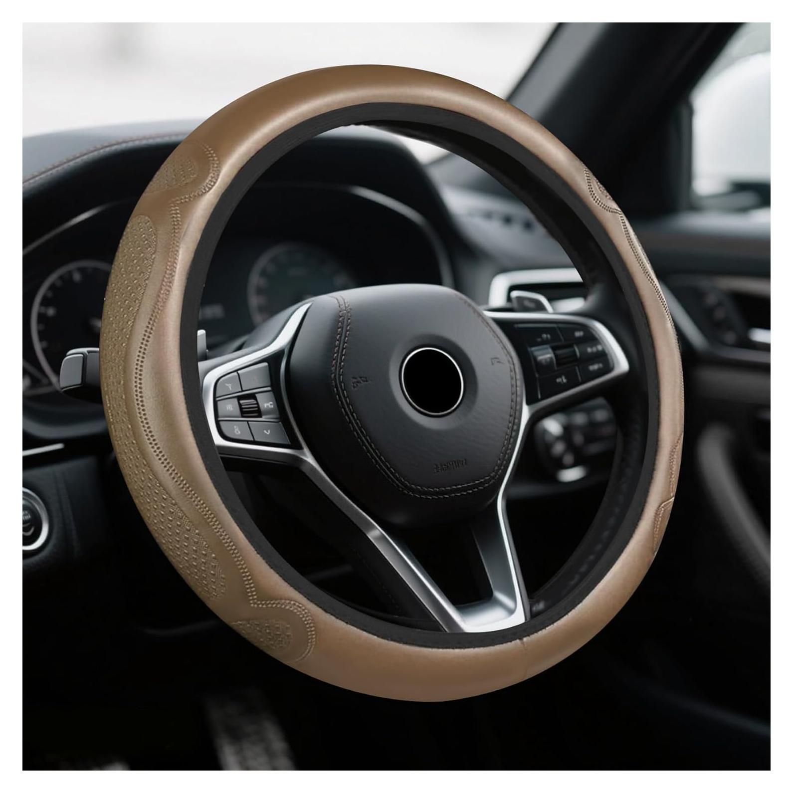 Cubierta de Volante HQRNYP 15 Pulgadas Cuero Microfibra Beige