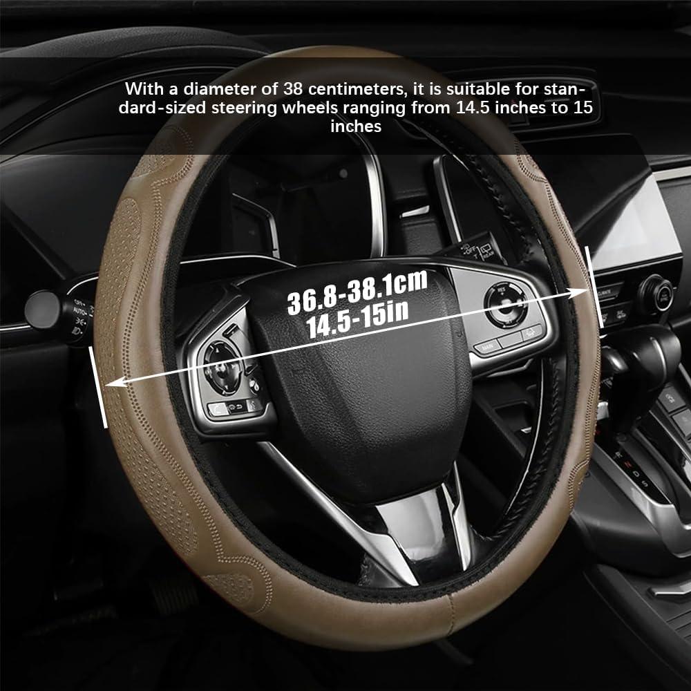 Cubierta de Volante HQRNYP 15 Pulgadas Cuero Microfibra Beige