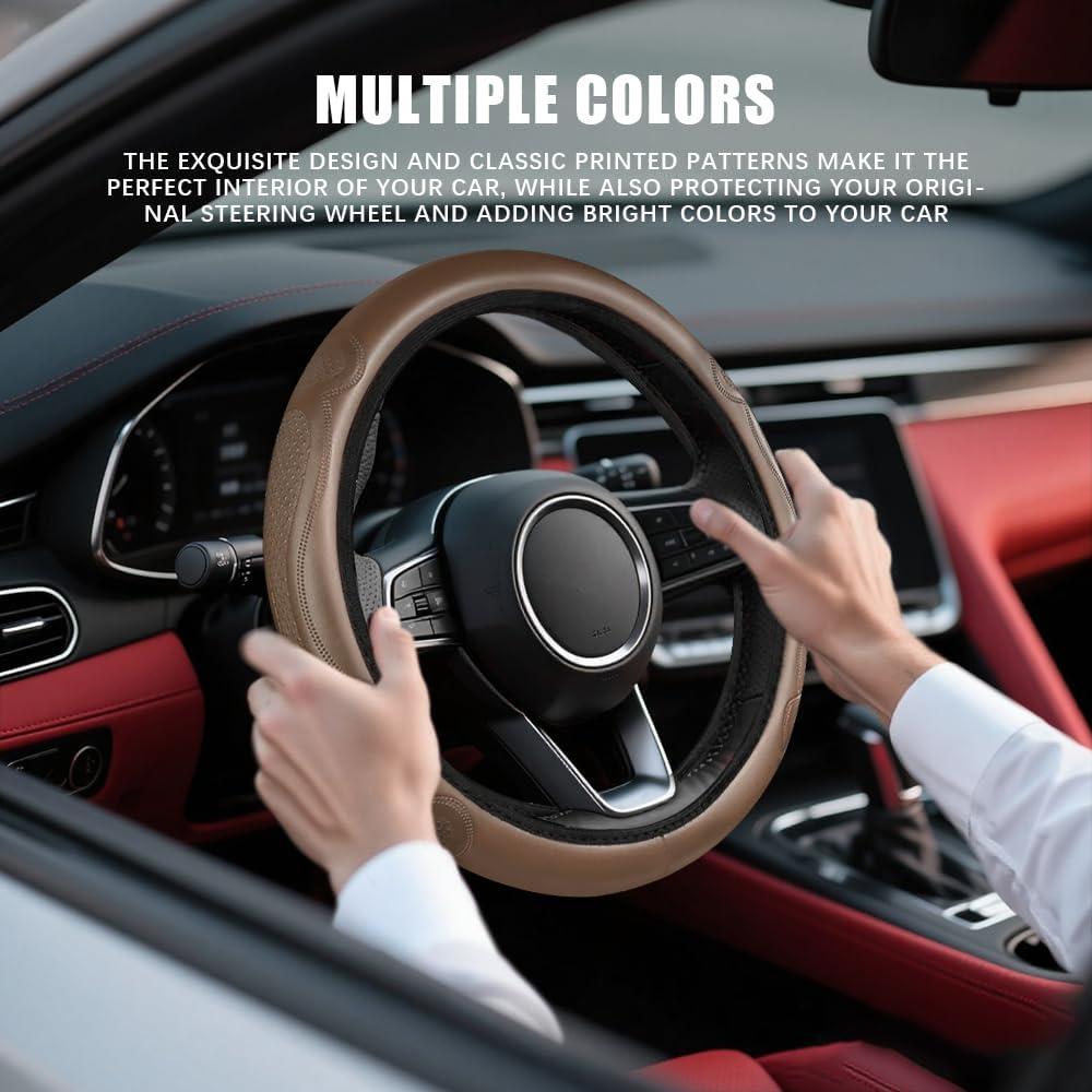 Cubierta de Volante HQRNYP 15 Pulgadas Cuero Microfibra Beige