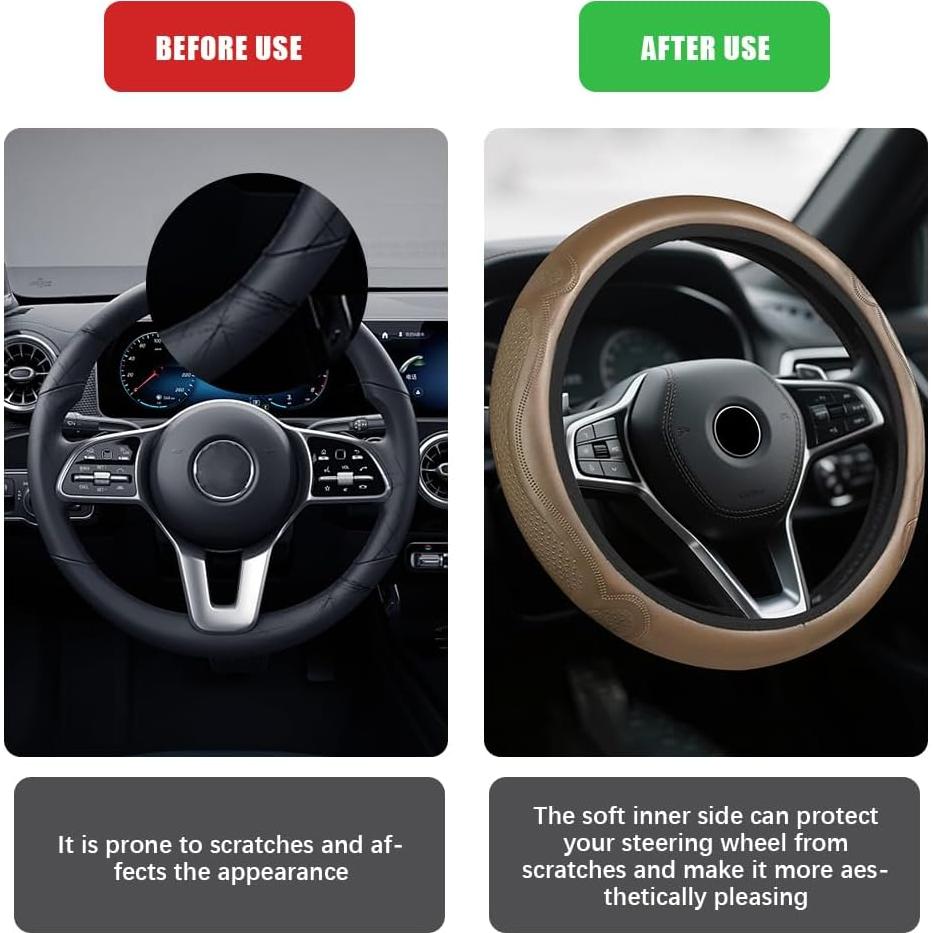 Cubierta de Volante HQRNYP 15 Pulgadas Cuero Microfibra Beige