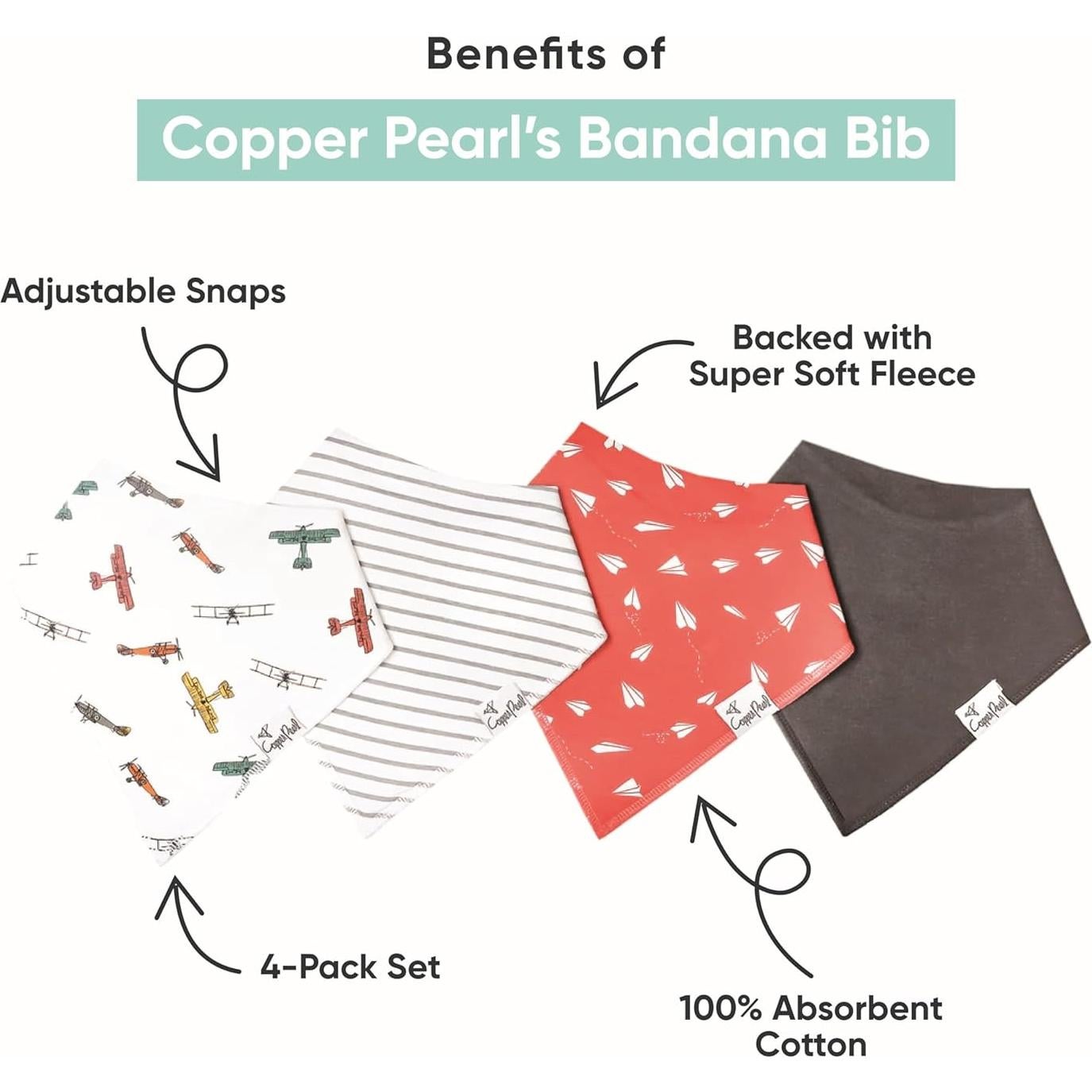 Copper Pearl Baberos de Algodón Suave para Bebés - Conjunto Amelia