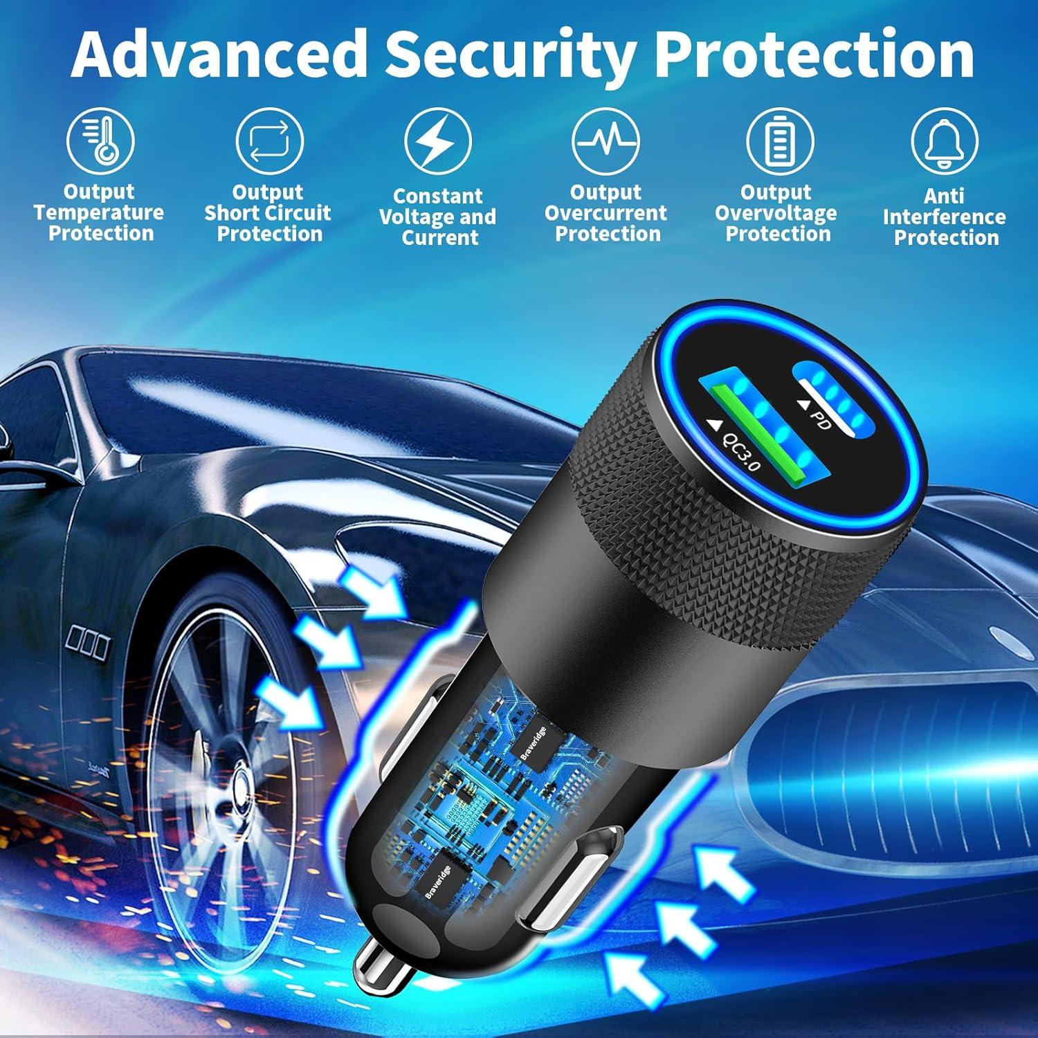 Cargador Rápido para Auto Braveridge 66W MFi + 2 Cables Lightning