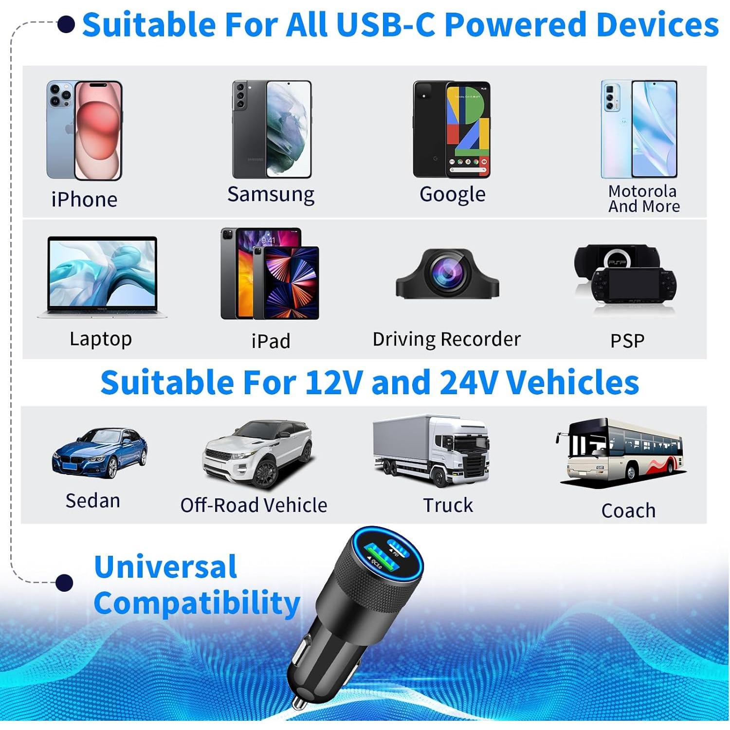 Cargador Rápido para Auto Braveridge 66W MFi + 2 Cables Lightning