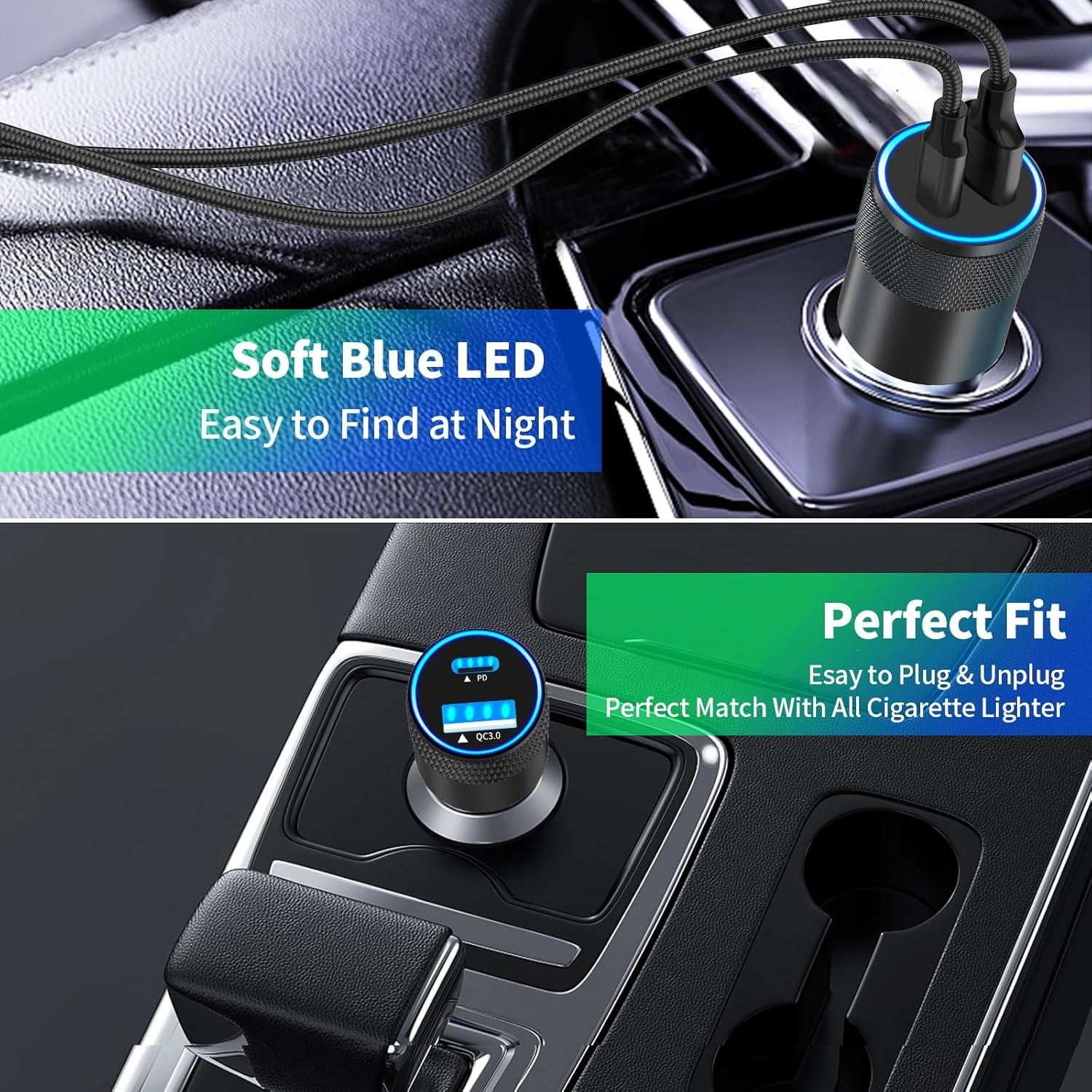 Cargador Rápido para Auto Braveridge 66W MFi + 2 Cables Lightning