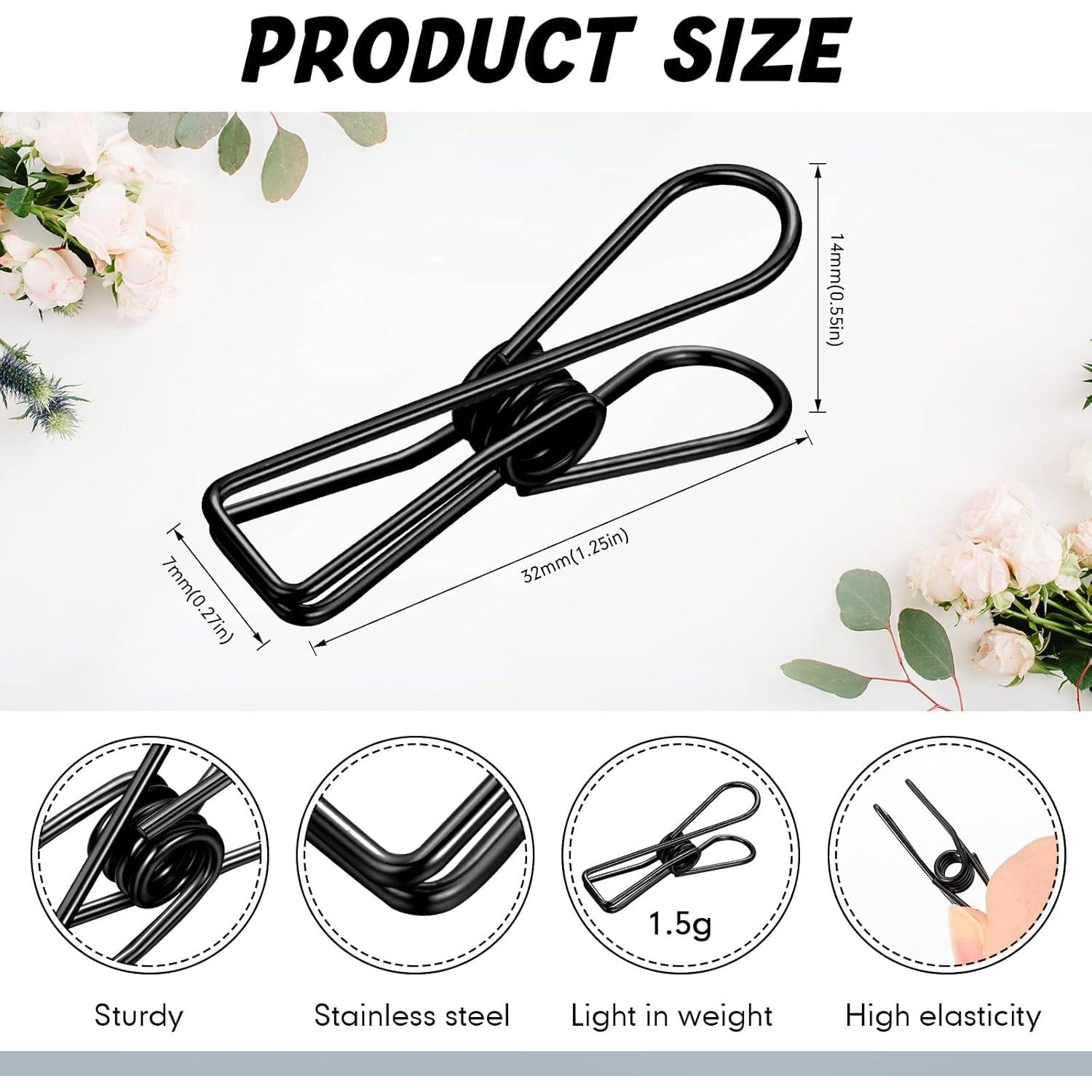 100 Clips de Papel de Acero Inoxidable Sabary - Negro Pequeño