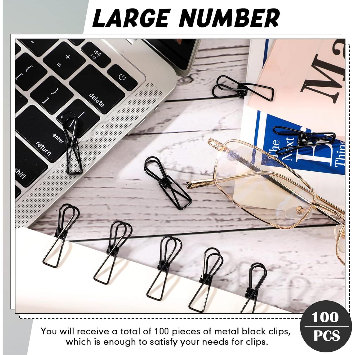100 Clips de Papel de Acero Inoxidable Sabary - Negro Pequeño