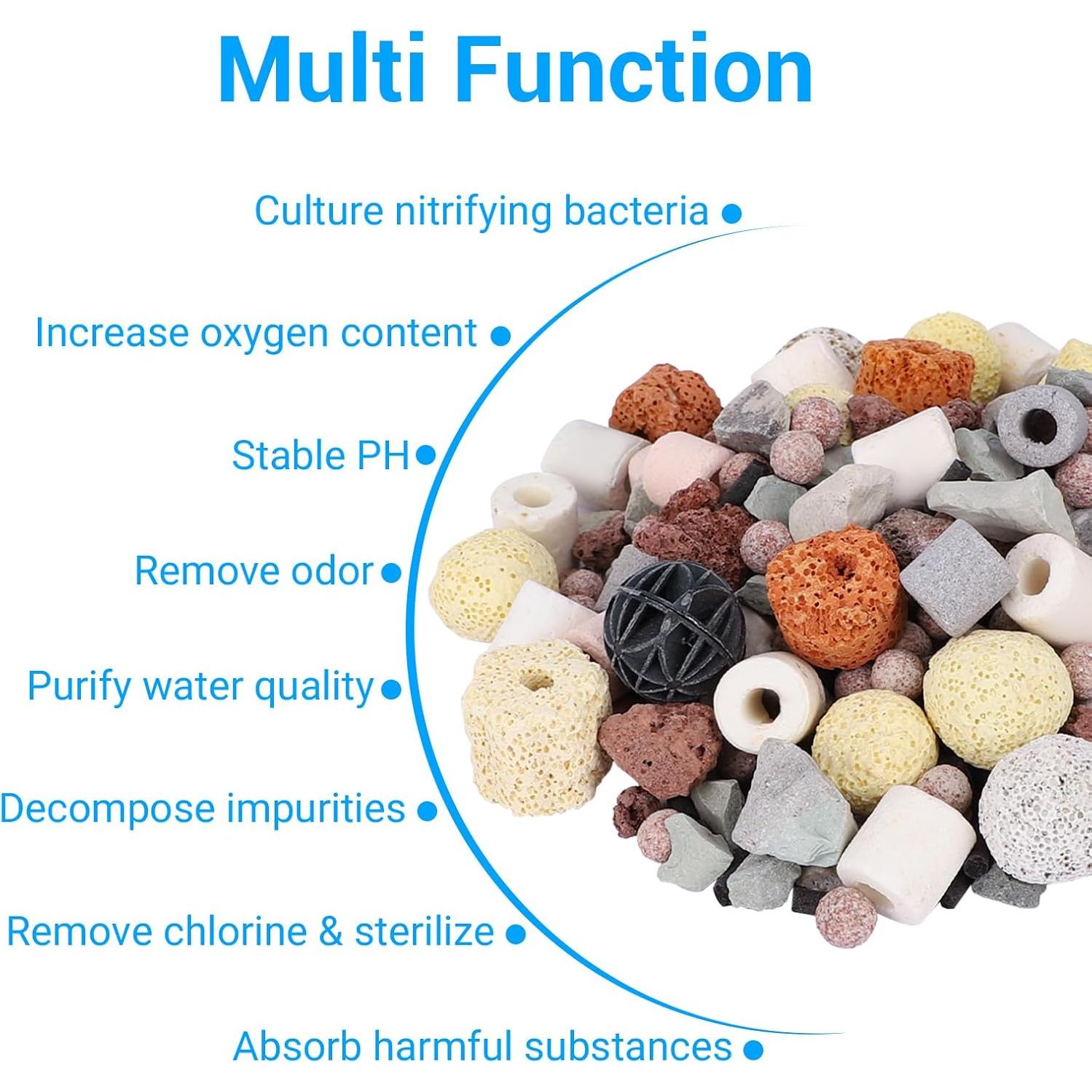 Segarty Filter Media,12 in 1 Bio Media for Aquarium Sump Filter Ceramic Rings Activated Carbon Bio Balls Freshwater Marine Biological Filter Media for Koi Fish Tank Pond Canister (1.1lb with Mesh Bag)