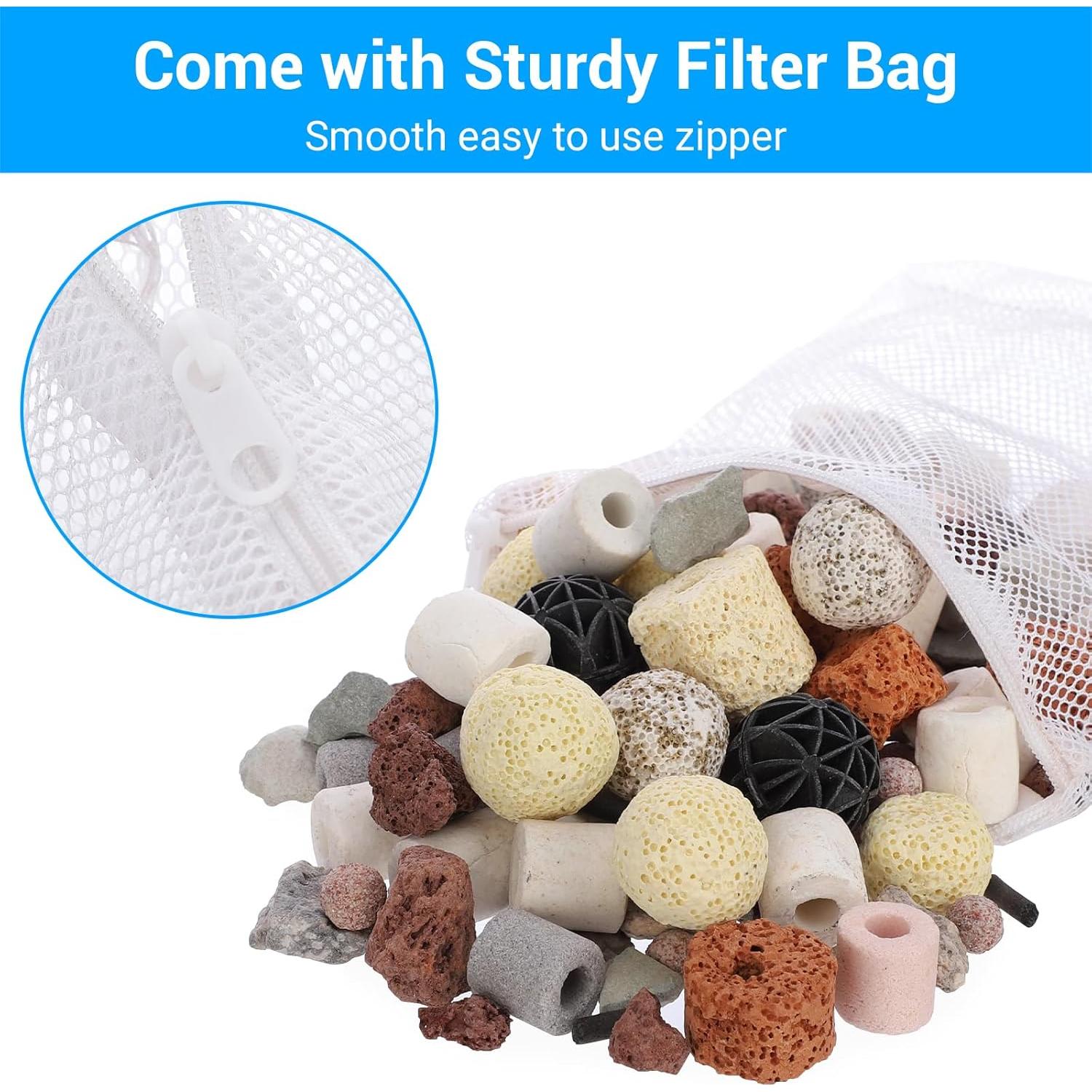 Segarty Filter Media,12 in 1 Bio Media for Aquarium Sump Filter Ceramic Rings Activated Carbon Bio Balls Freshwater Marine Biological Filter Media for Koi Fish Tank Pond Canister (1.1lb with Mesh Bag)