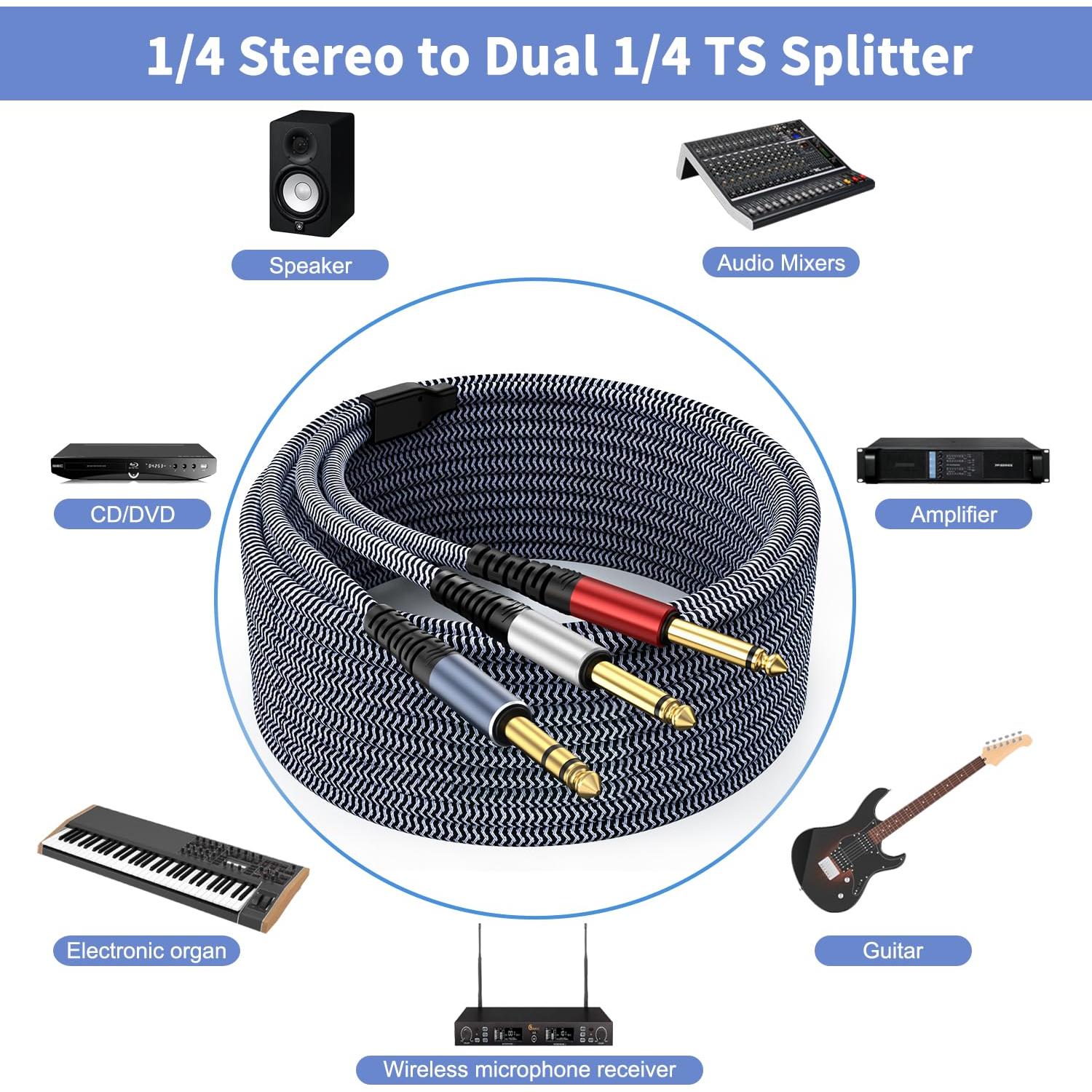 Cable de Audio GOSYSONG 1/4 Estéreo a Doble 1/4 Mono 0.91m