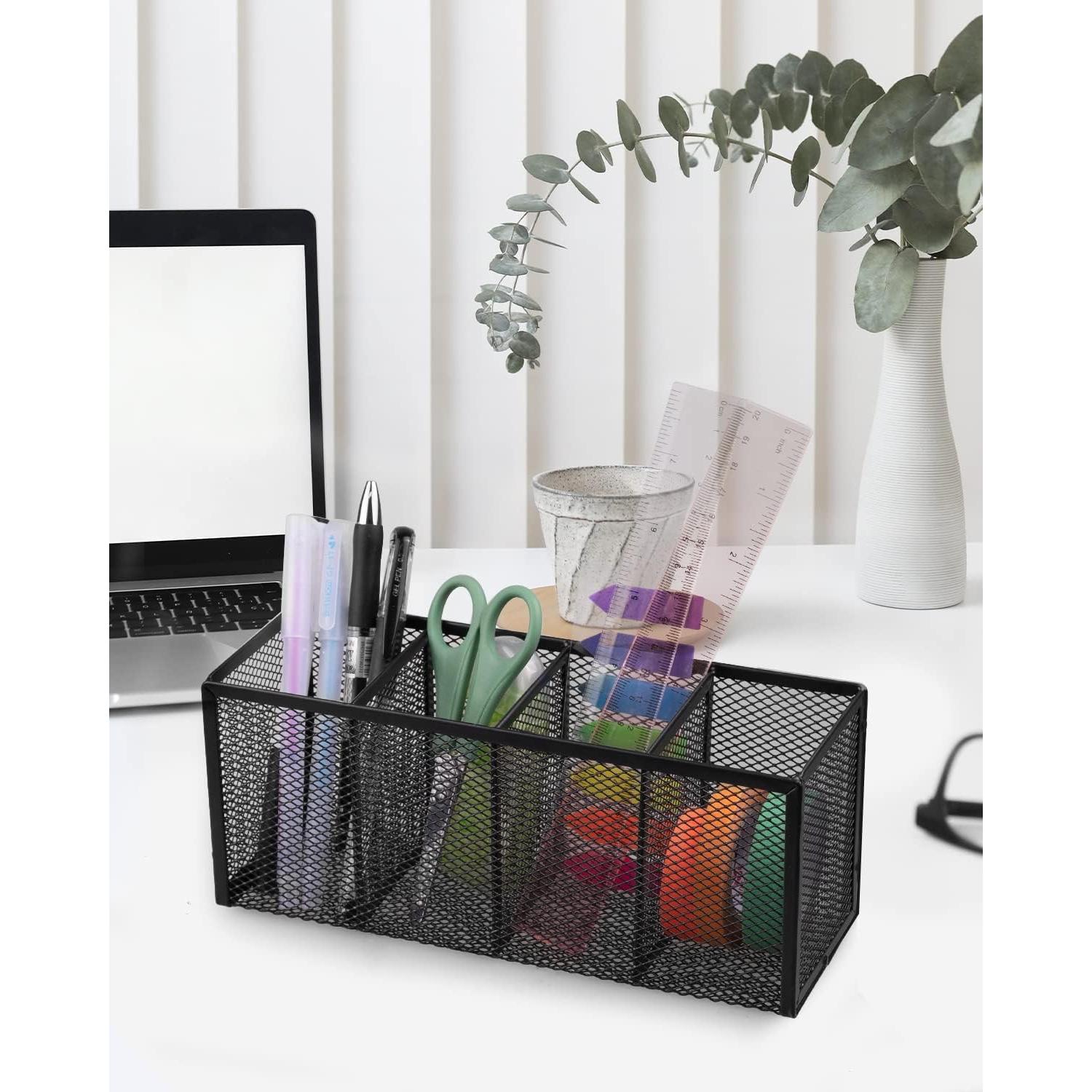 Soporte para Lápices QYH de Malla Metálica 4 Compartimentos