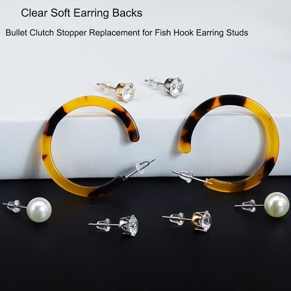 Earring Backs for Studs 240pcs Earring Back Soft Clear Ear Safety Back Pads Backstops Bullet Clutch Stopper Replacement for Fish Hook Earring Studs Hoops