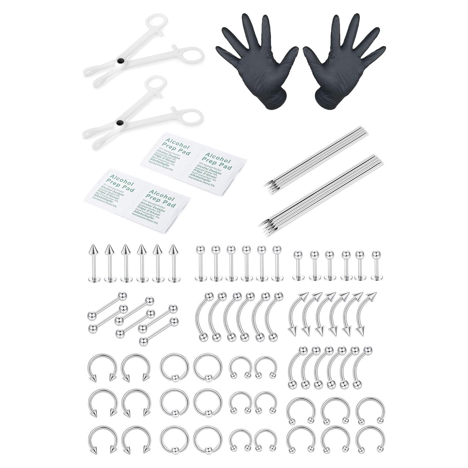 Kit de Piercing Profesional ORAZIO 84 Piezas Acero Inoxidable