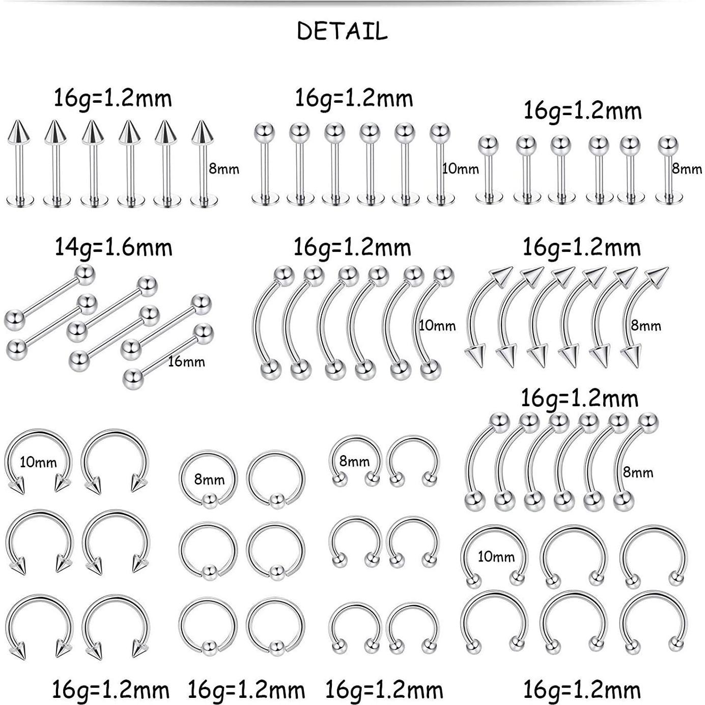 Kit de Piercing Profesional ORAZIO 84 Piezas Acero Inoxidable