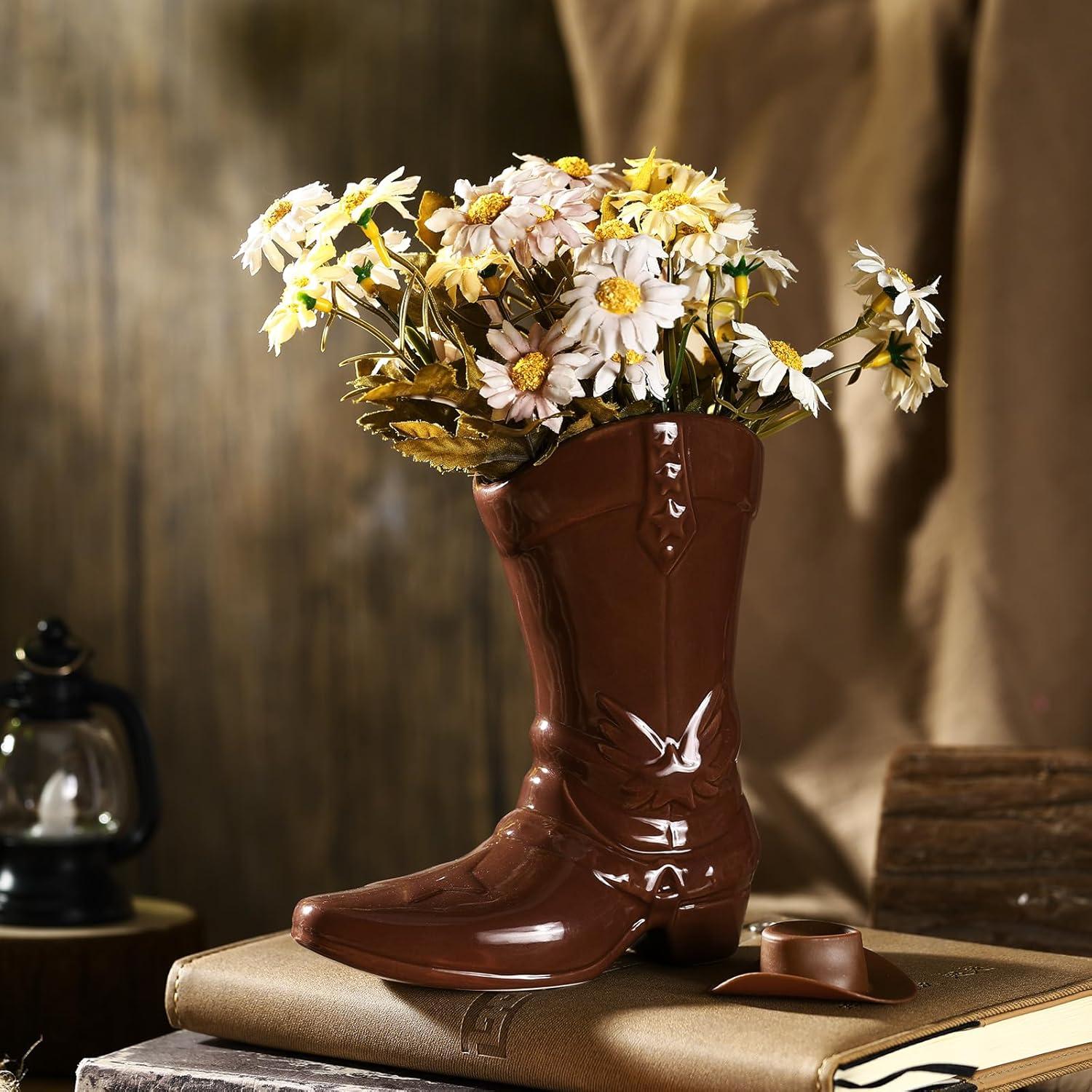 Jarrón de Bota Vaquera CroBlissful 15 cm Cerámica Marrón