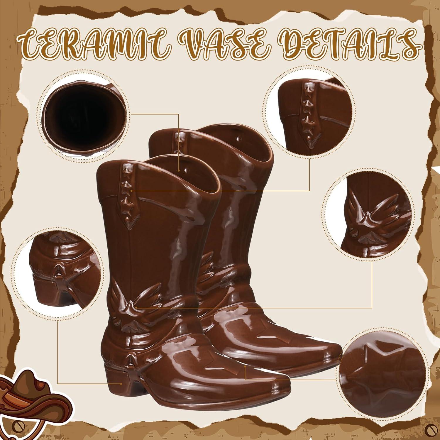 Jarrón de Bota Vaquera CroBlissful 15 cm Cerámica Marrón