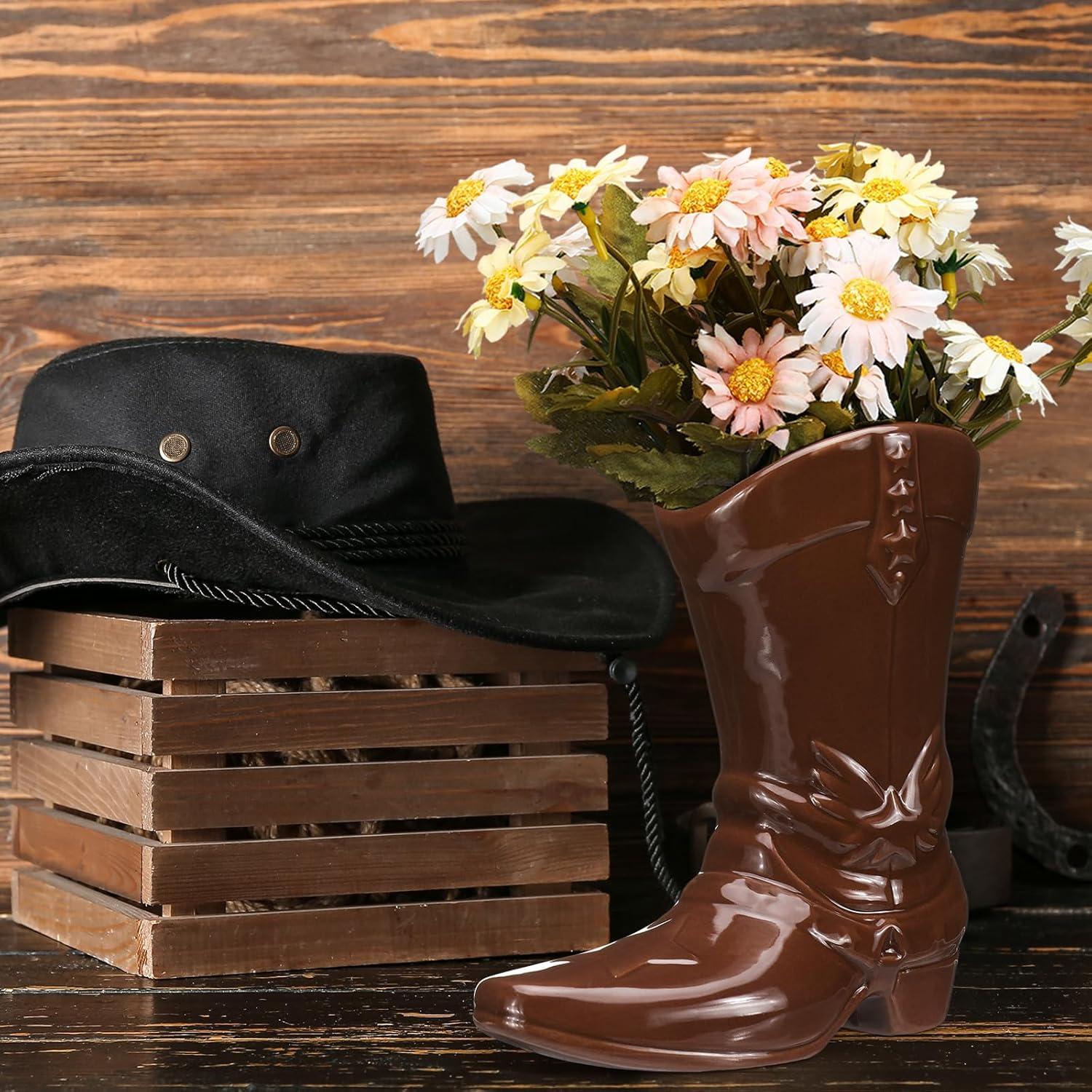 Jarrón de Bota Vaquera CroBlissful 15 cm Cerámica Marrón