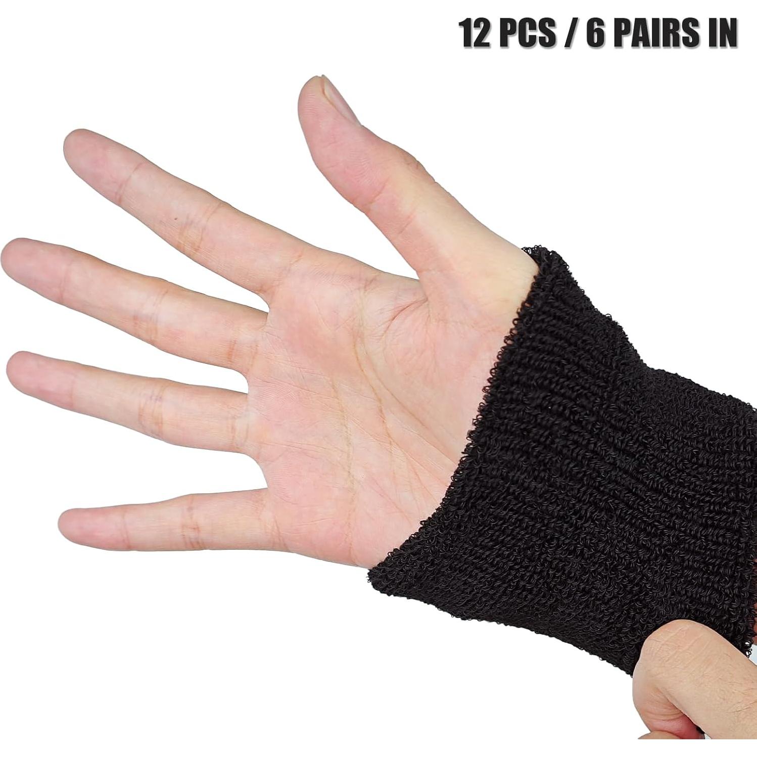 12 Muñequera Deportiva IAXSEE Negras Absorbentes para Todos