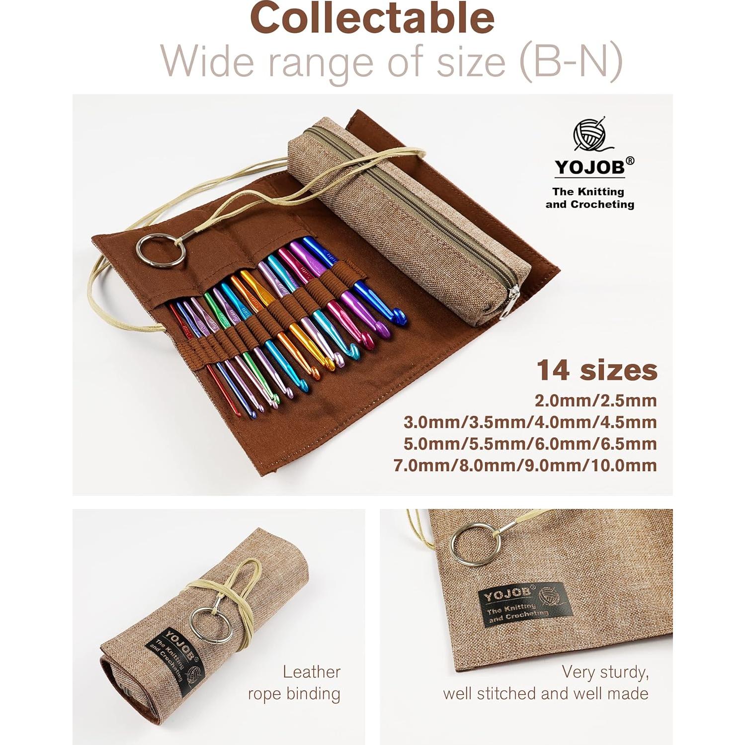 Kit de Ganchillos Tradicionales YOJOB 14 Tamaños Agujas Crochet