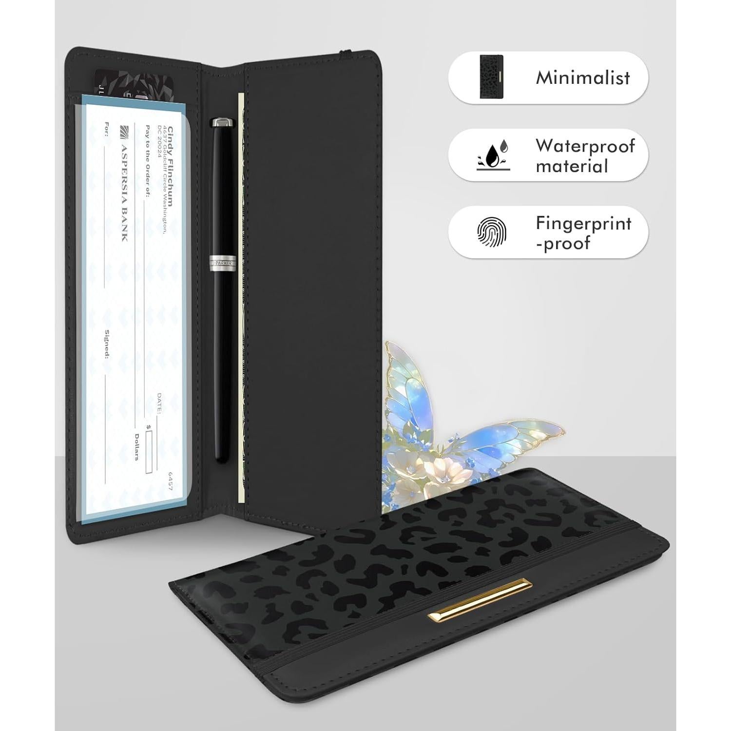 Cubierta de Chequera Kakurookie con Bloqueo RFID - Leopardo-Negro