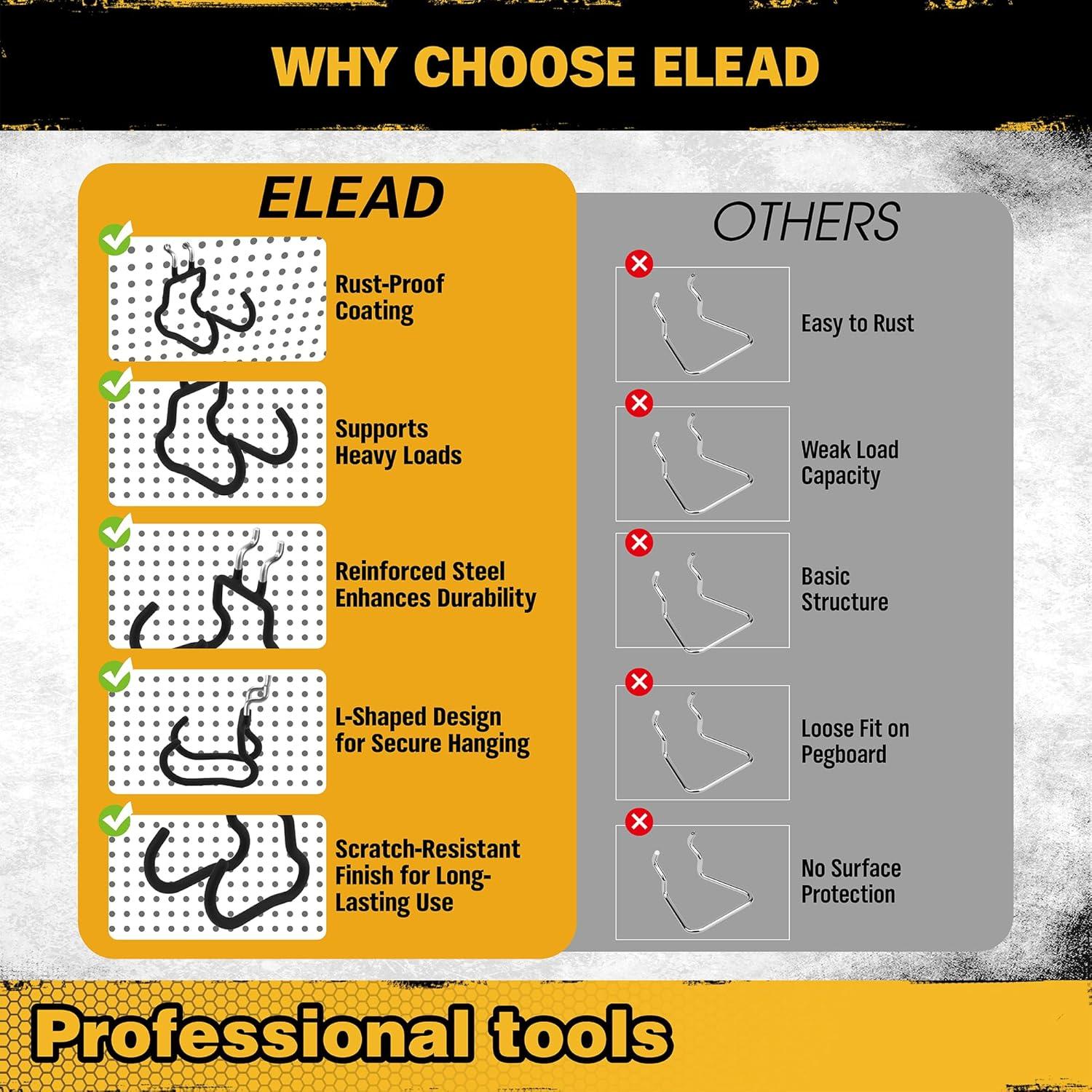 Ganchos Curvados para Tablero Perforado ELEAD - 4 Piezas, 9.98 kg