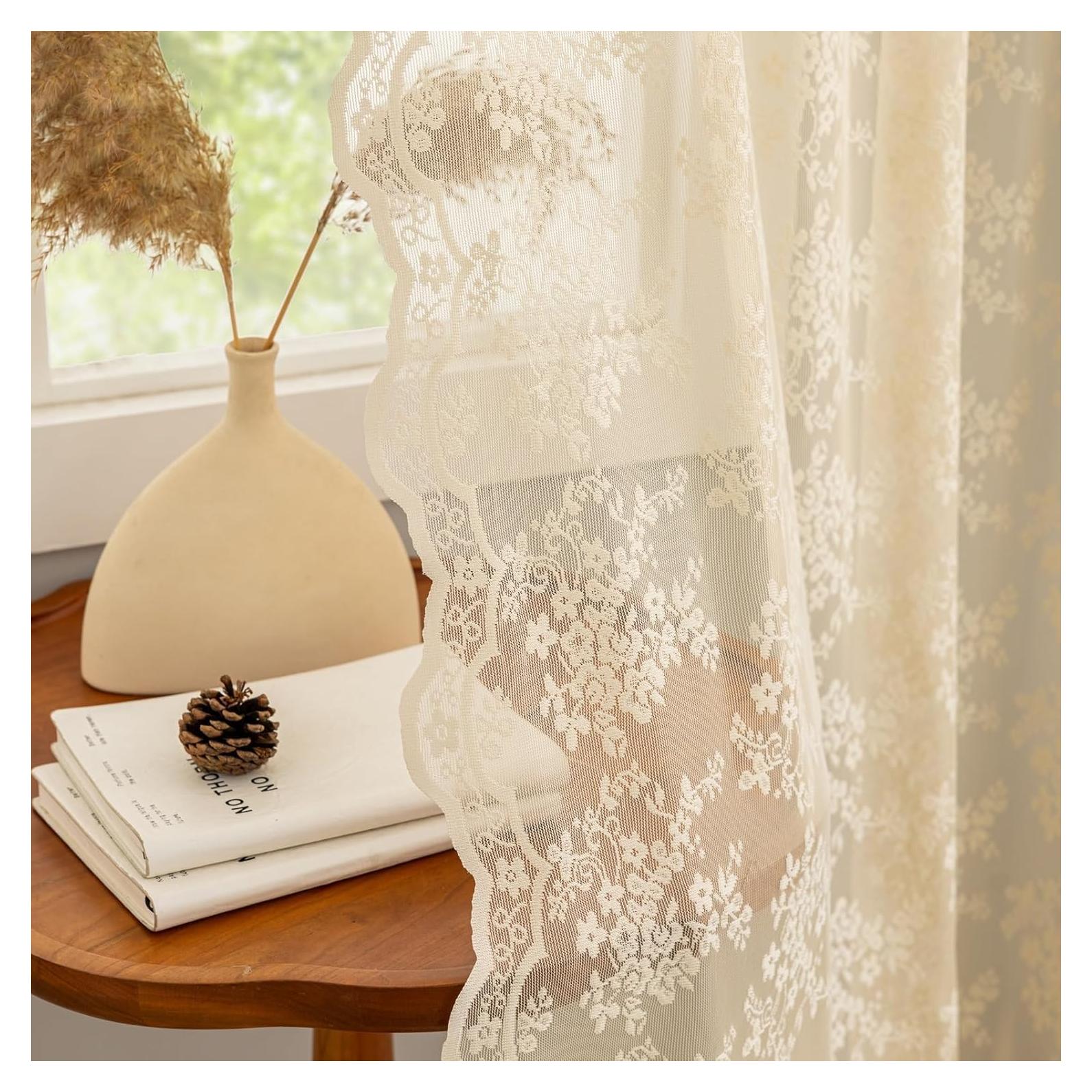 Cortinas Transparentes Beige YJ YANJUN 132.1x114.3 cm 2 Paneles Floral