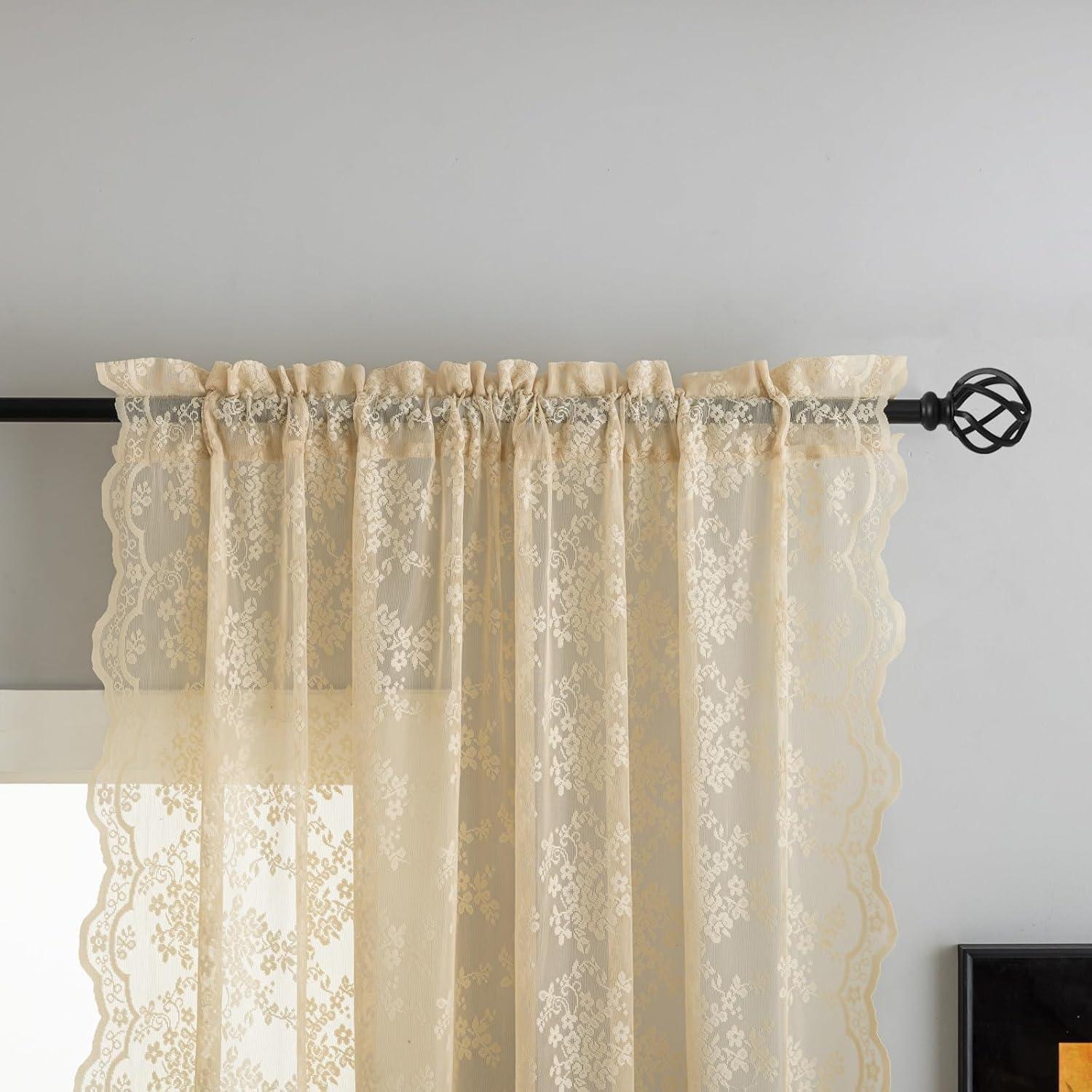 Cortinas Transparentes Beige YJ YANJUN 132.1x114.3 cm 2 Paneles Floral